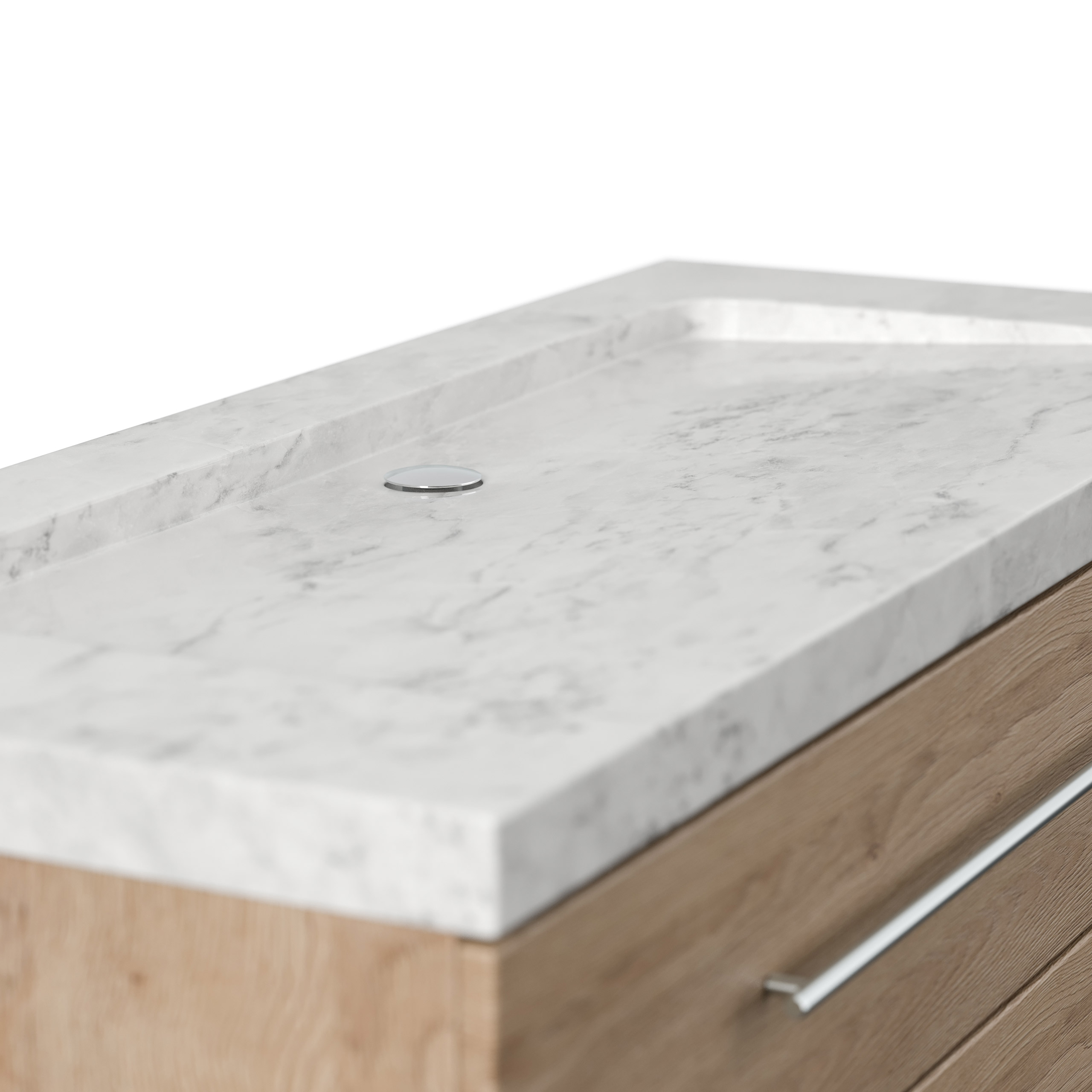 Badmöbel Marmor Carrara White Damo 130 cm ohne Hahnloch SoftClose eiche hell