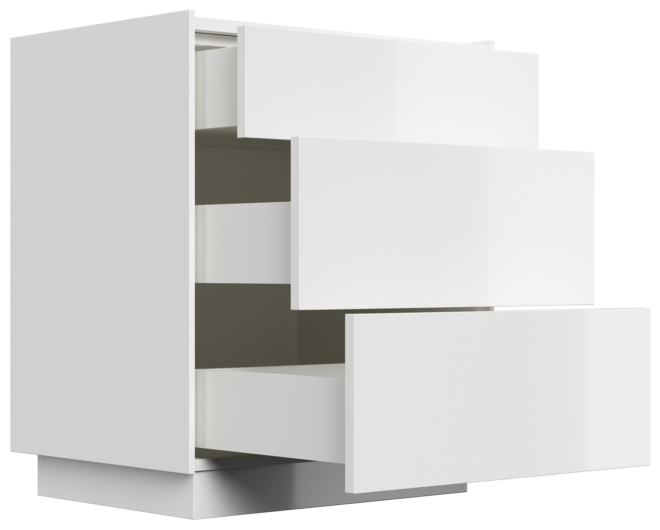 Design Nachttisch Kommode Lux L 60cm, 3 Pushauszüge lackiert Weiß Hgl