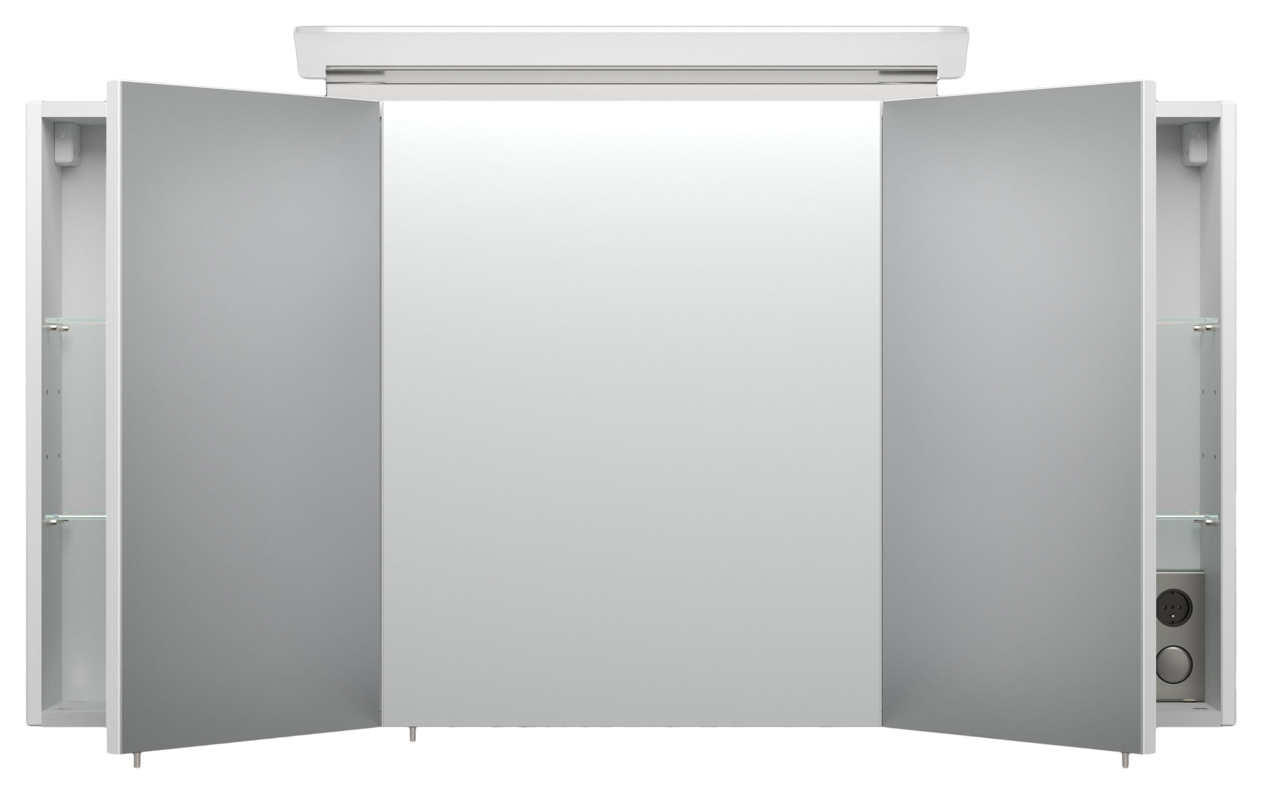 Spiegelschrank 120cm inkl. Design LED-Lampe und Glasböden weiss hochglanz
