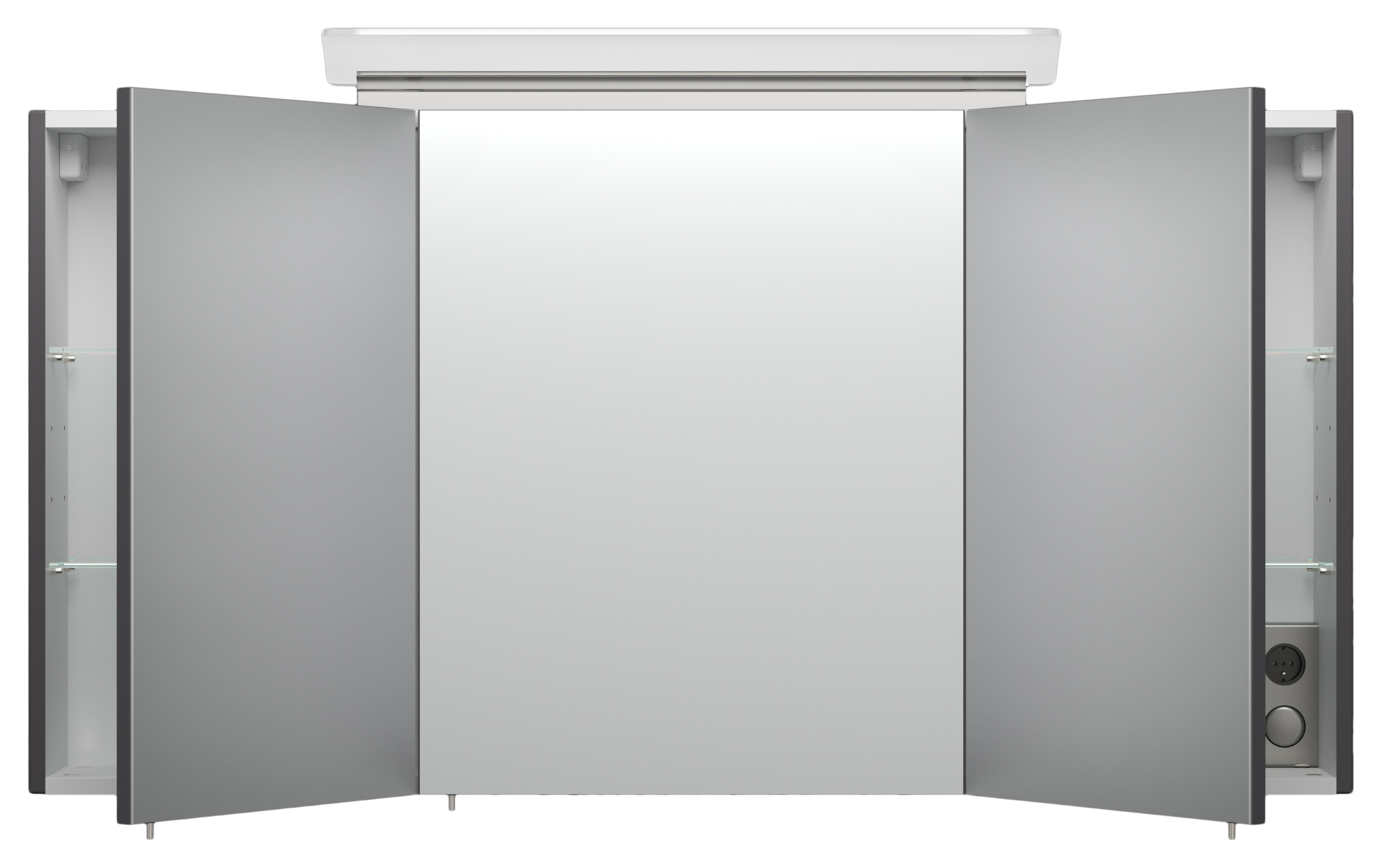 Spiegelschrank 120cm inkl. Design LED-Lampe und Glasböden schwarz seidenglanz