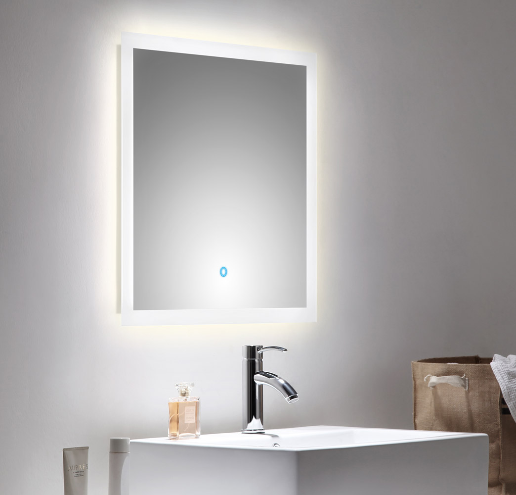 Badmöbel-Set Eton 700 weißes Quarz 3tlg LED-Spiegel SoftClose eiche hell