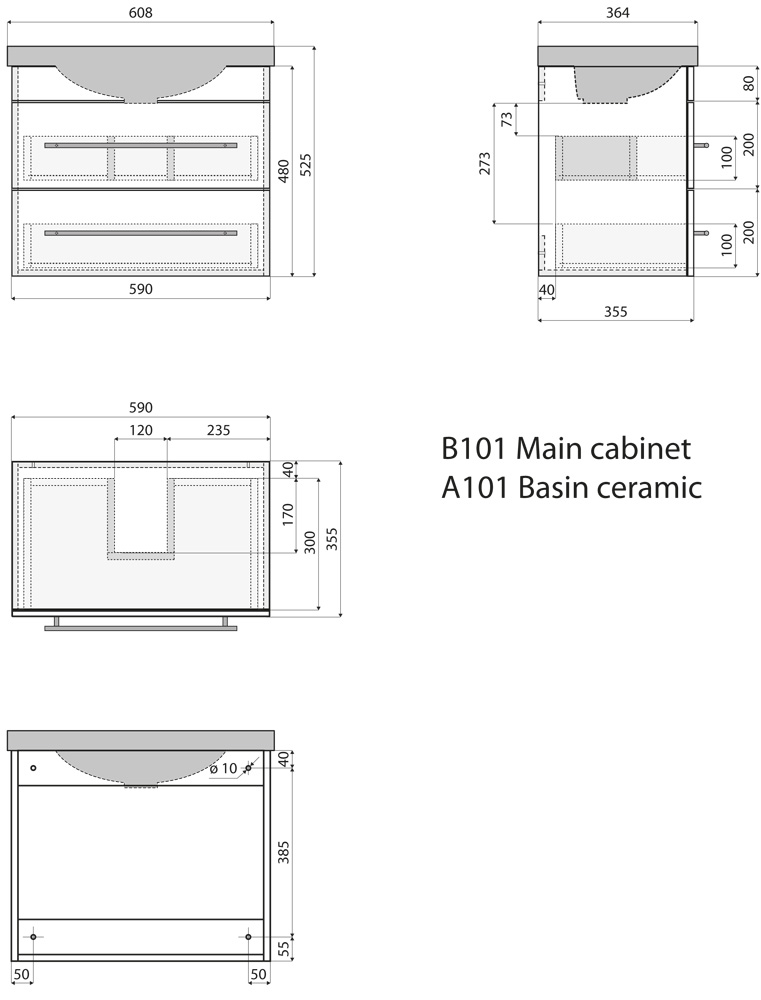 Badmöbel-Set Eton 600 Quarz Carrara 3tlg LED-Spiegel SoftClose eiche hell