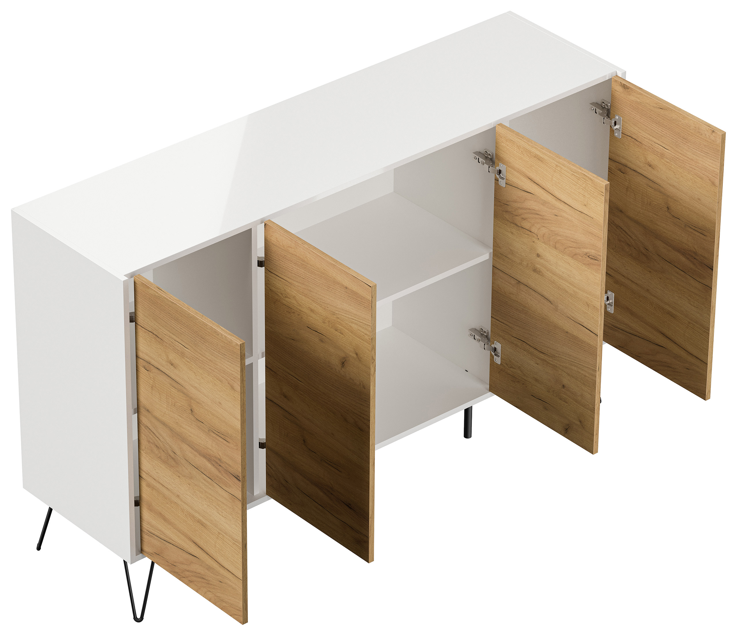 Design Sideboard Kommode Rana 155cm 4 Softclose Türen Grafit/Eiche Front