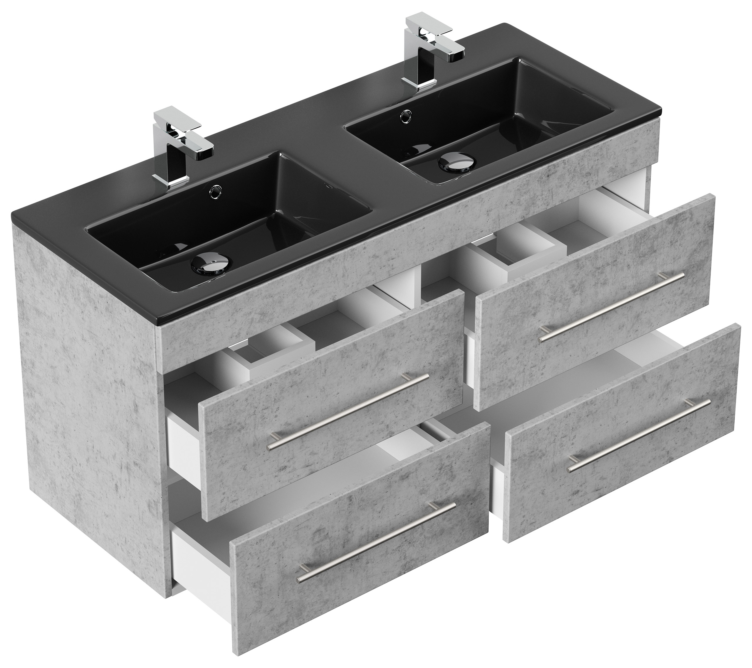 Badmöbelset Ovation 4 tlg inkl Spiegelschrank, Hochschränke SoftClose beton