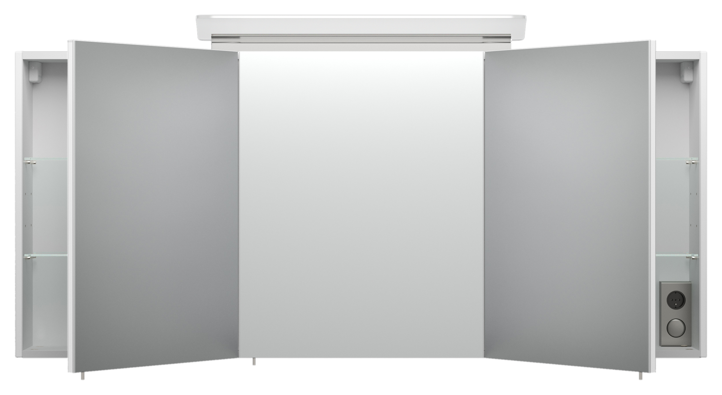 Spiegelschrank 140cm inkl. Design LED-Lampe und Glasböden eiche hell seidenglanz