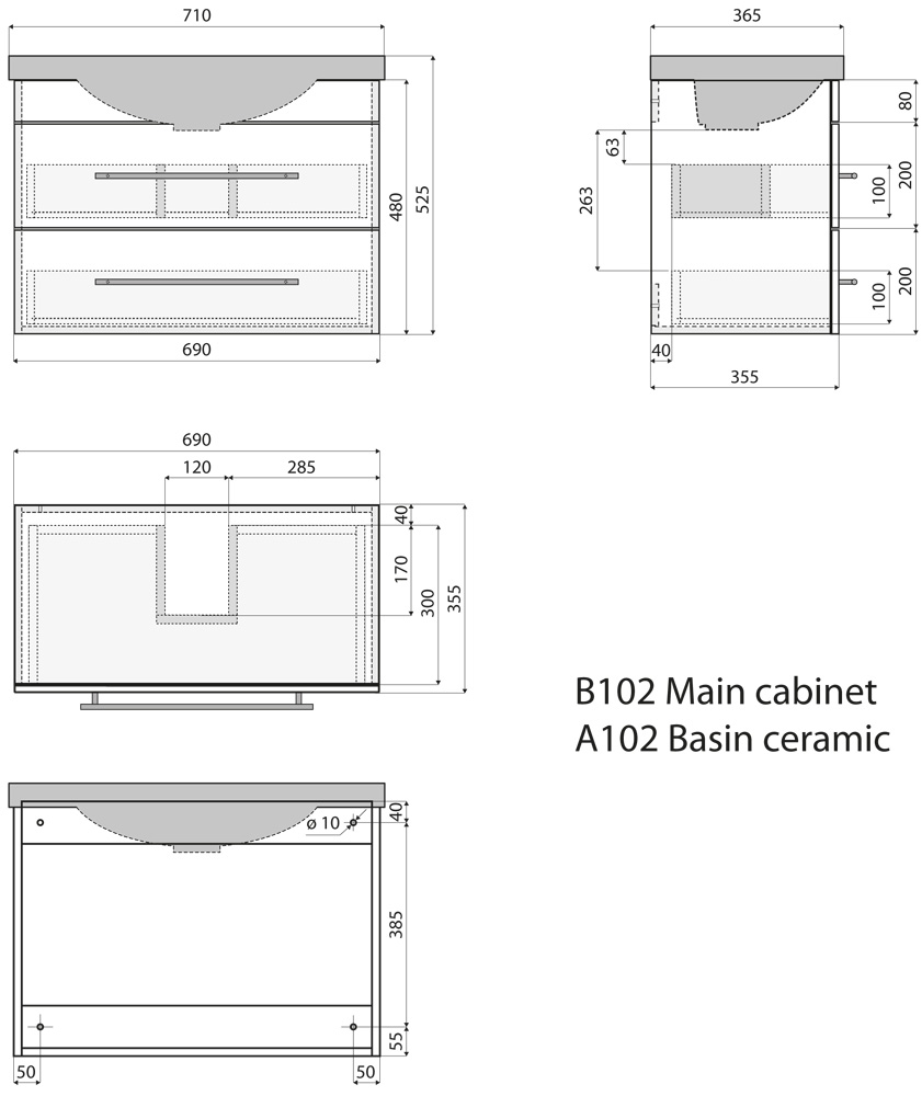 Badmöbel-Set Eton 700 schwarzes Quarz 3tlg LED-Spiegel SoftClose weiss hochglanz