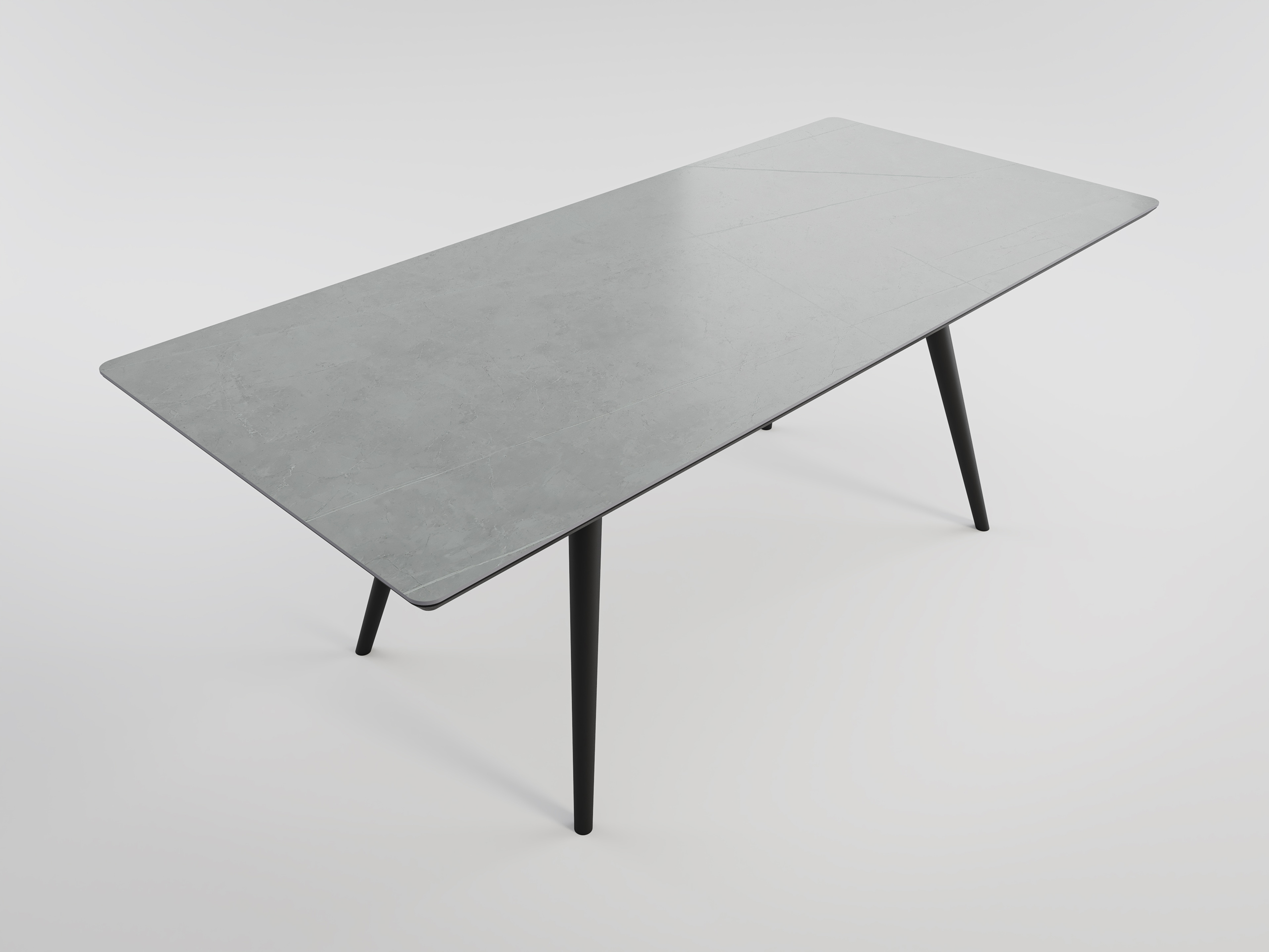 Esszimmertisch RIGA 200x90cm graue Keramikplatte schwarze konische Tischbeine