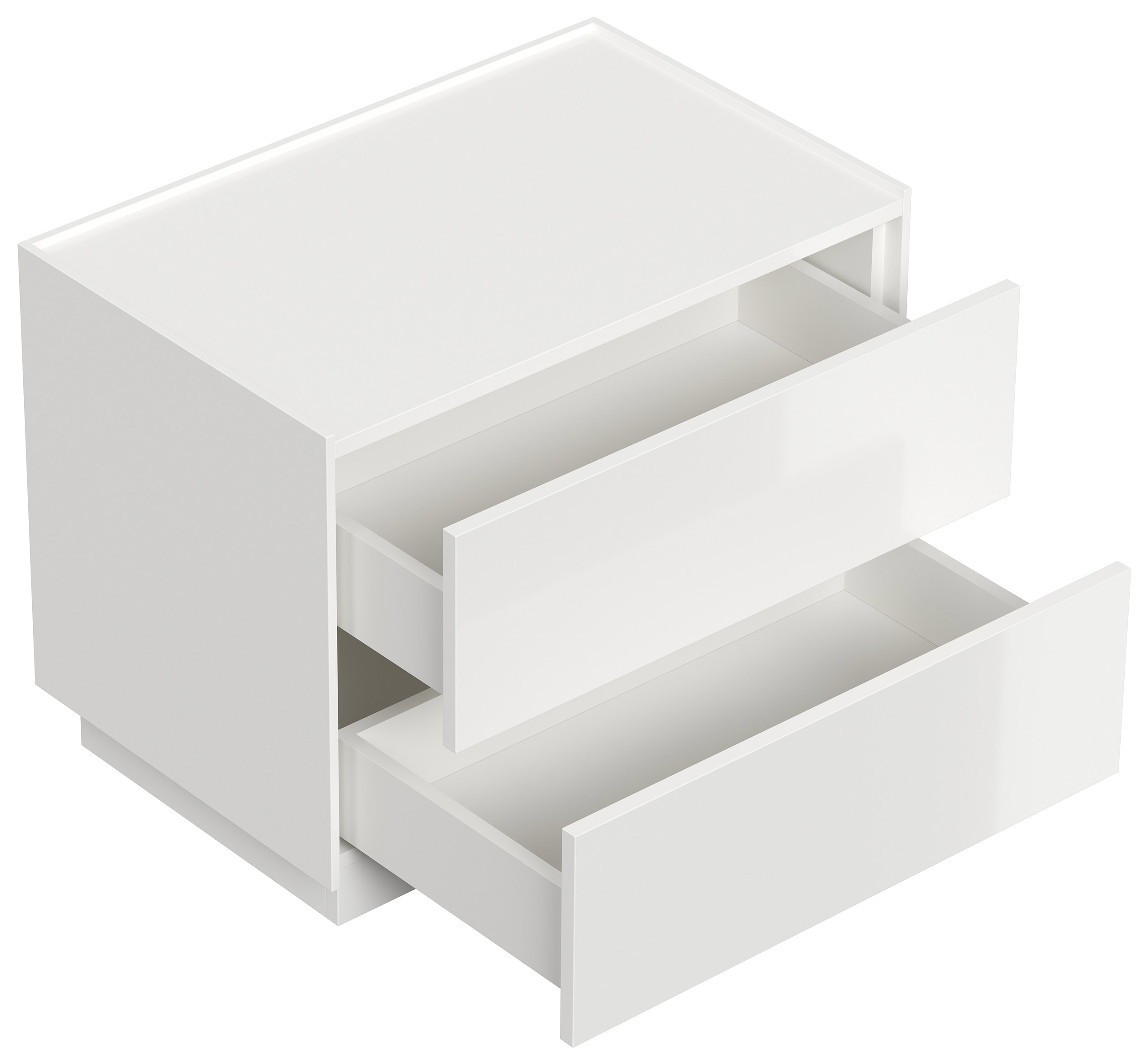 Design Nachttisch Kommode Concepto XL 70cm, 2 Pushauszüge lackiert Weiß Hgl