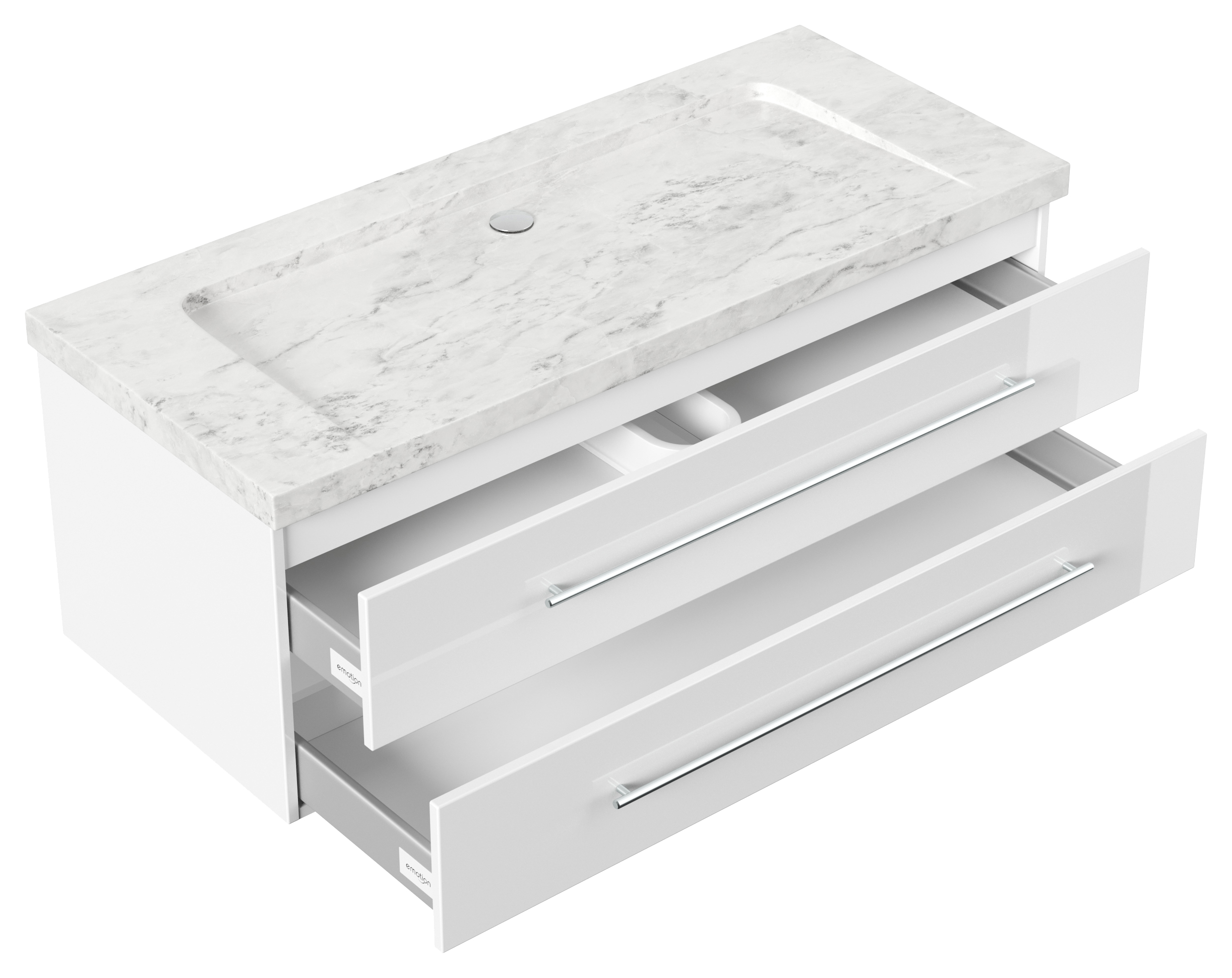 Badmöbel Marmor Carrara White Damo 130 cm ohne Hahnloch SoftClose weiß hochglanz