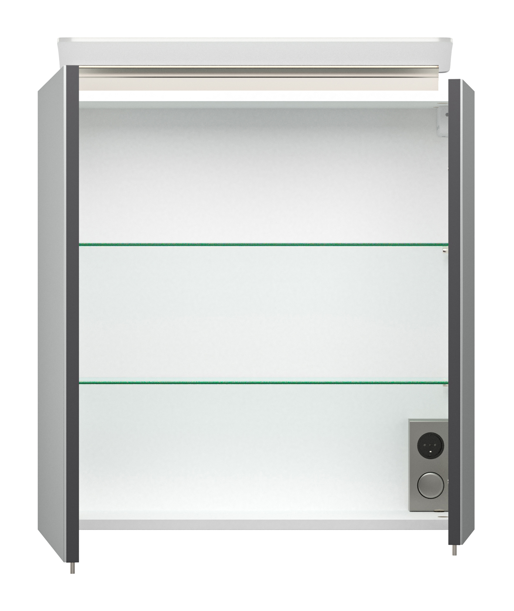 Spiegelschrank 60cm inkl. Design LED-Lampe und Glasböden anthrazit seidenglanz