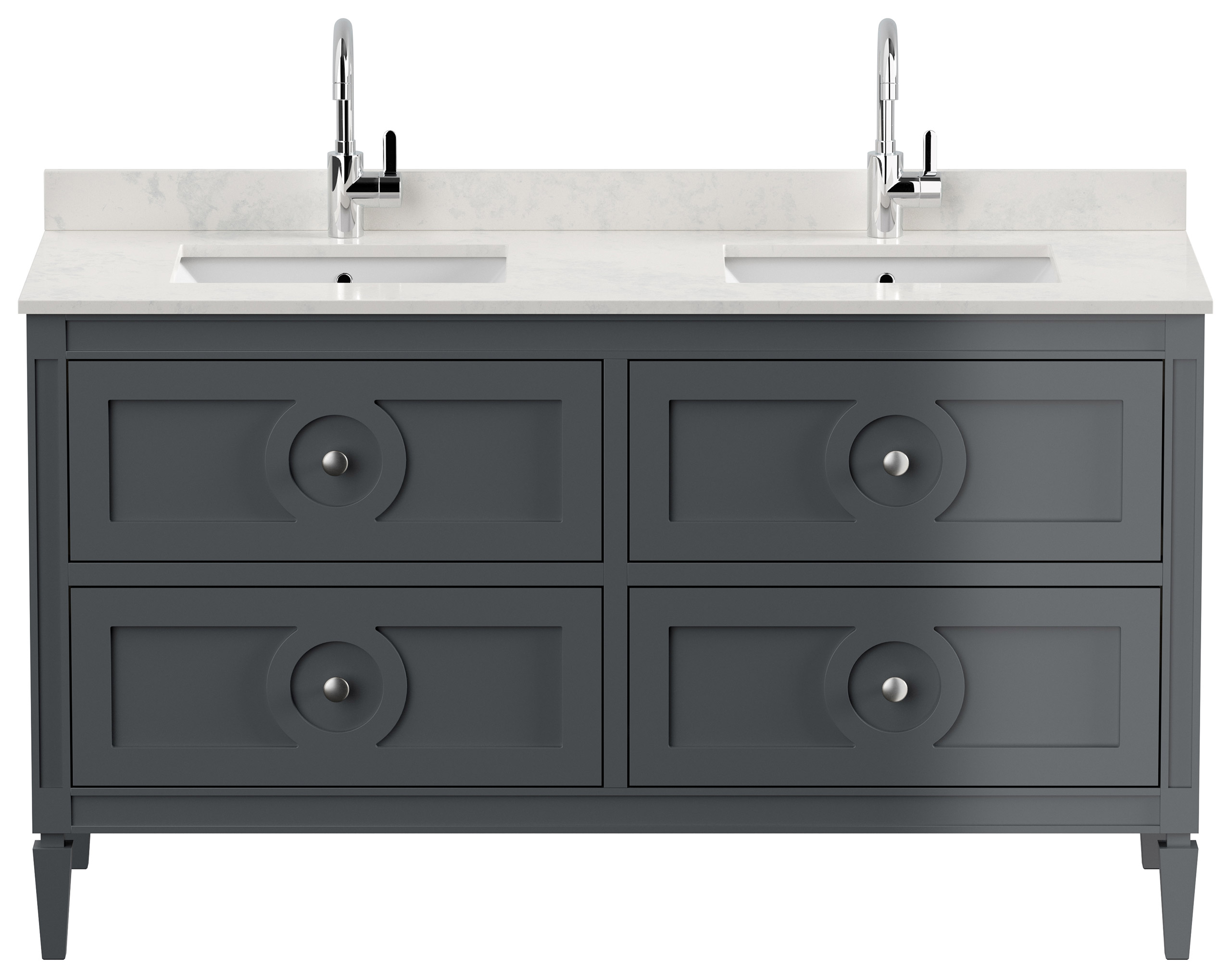 Landhaus Badmöbel-Set 2tlg Lavanda 150 Quarz Carrara montiert grau lackiert