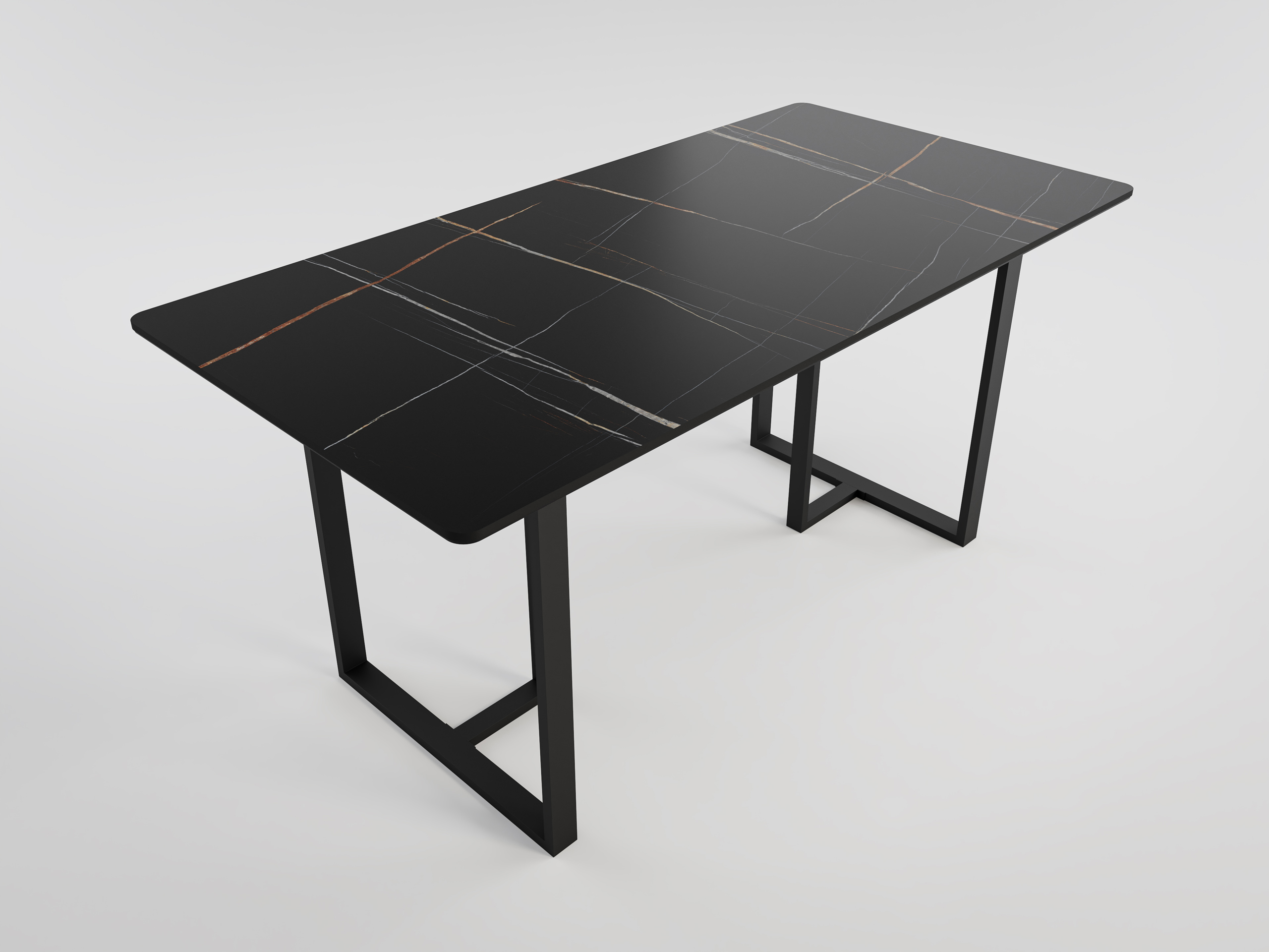 Esstisch MIAS 160x80cm schwarze Keramikplatte schwarzes massives Tischgestell