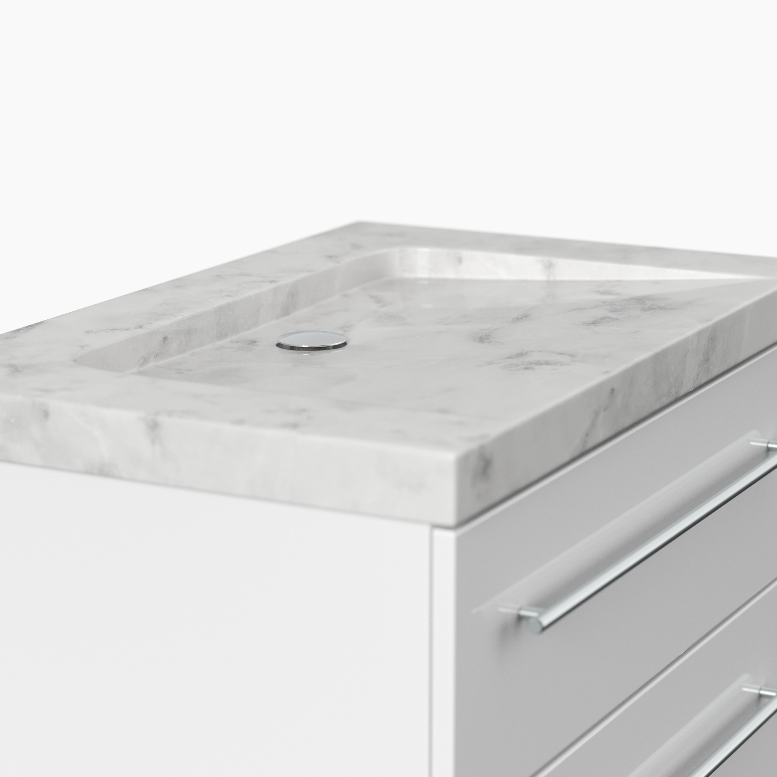 Badmöbel Marmor Carrara White Damo 75 cm ohne Hahnloch SoftClose weiß hochglanz