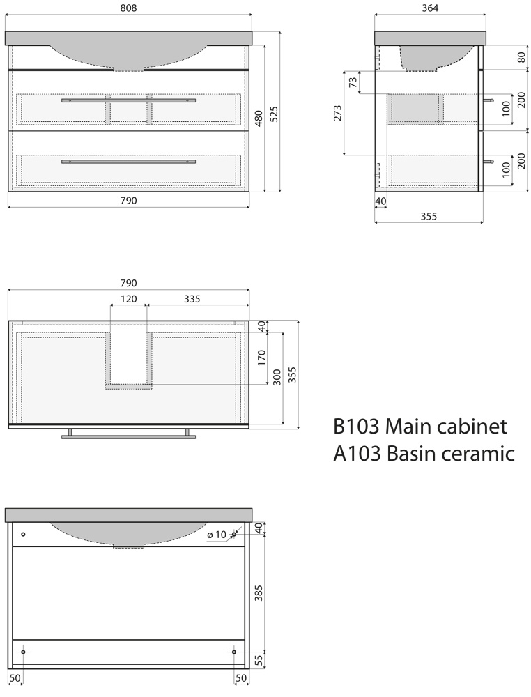 Badmöbel-Set Eton 800 weißes Quarz 3tlg LED-Spiegel SoftClose anthrazit