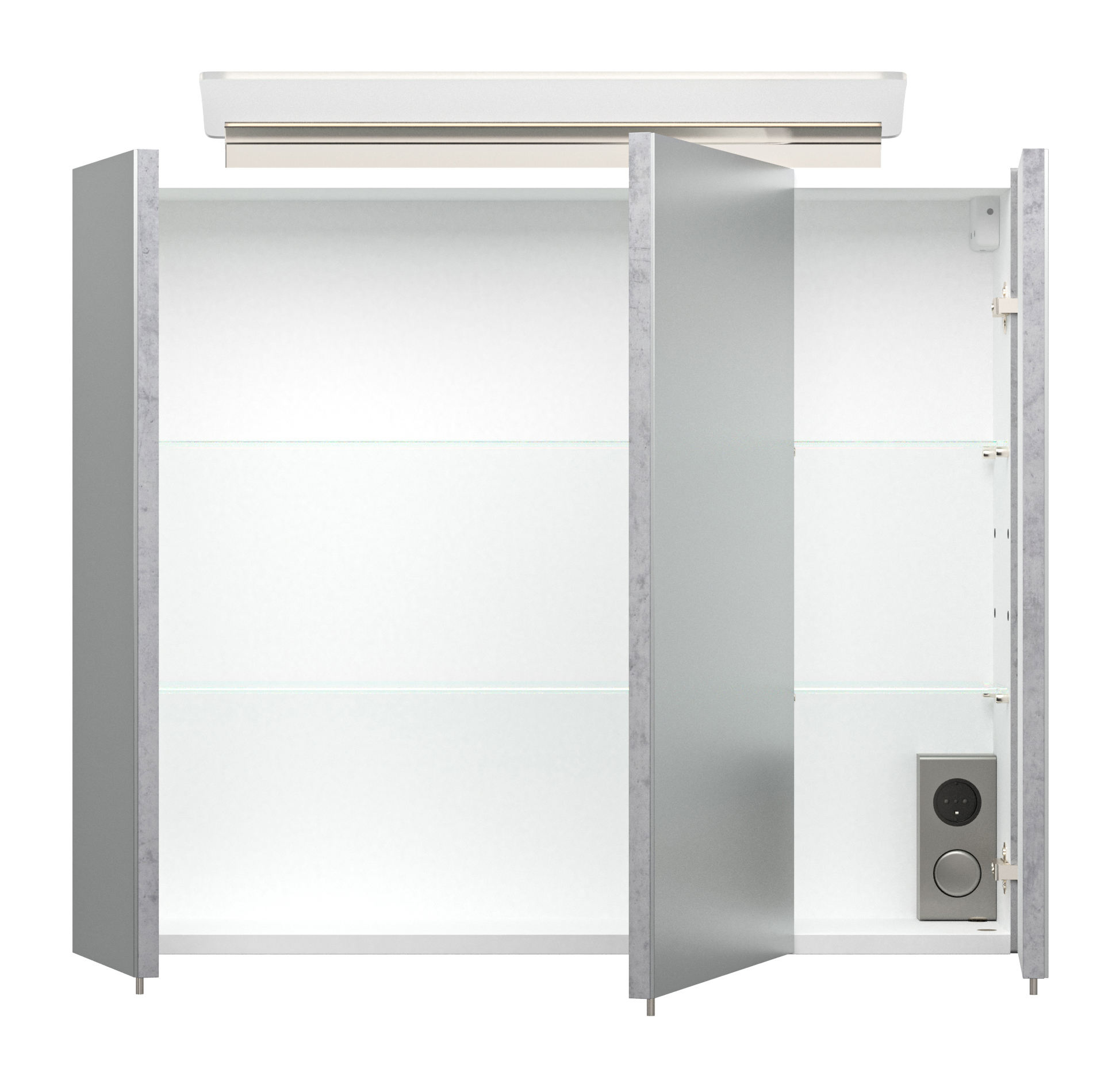 Spiegelschrank 75cm inkl. Design LED-Lampe und Glasböden beton