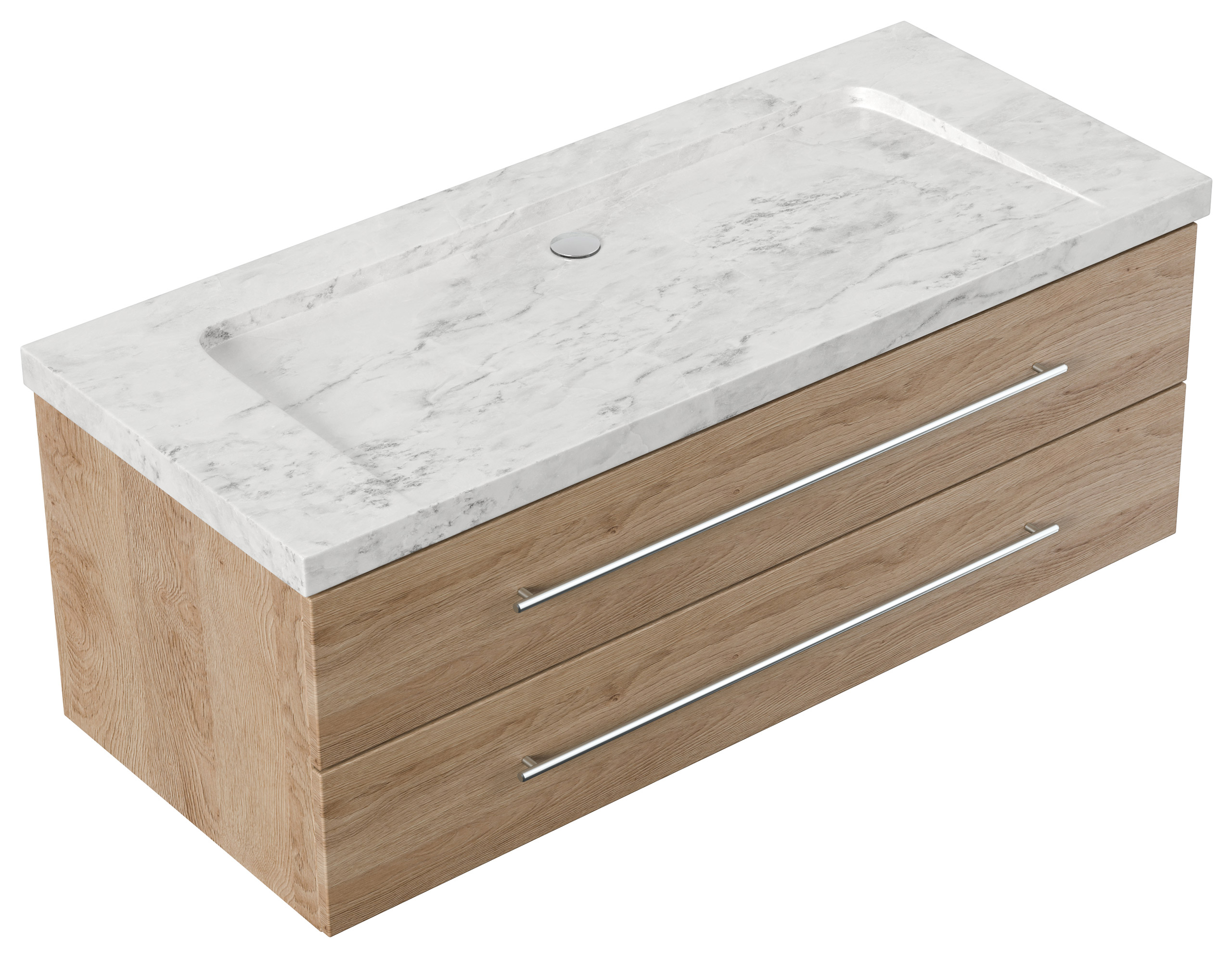 Badmöbel Marmor Carrara White Damo 130 cm ohne Hahnloch SoftClose eiche hell