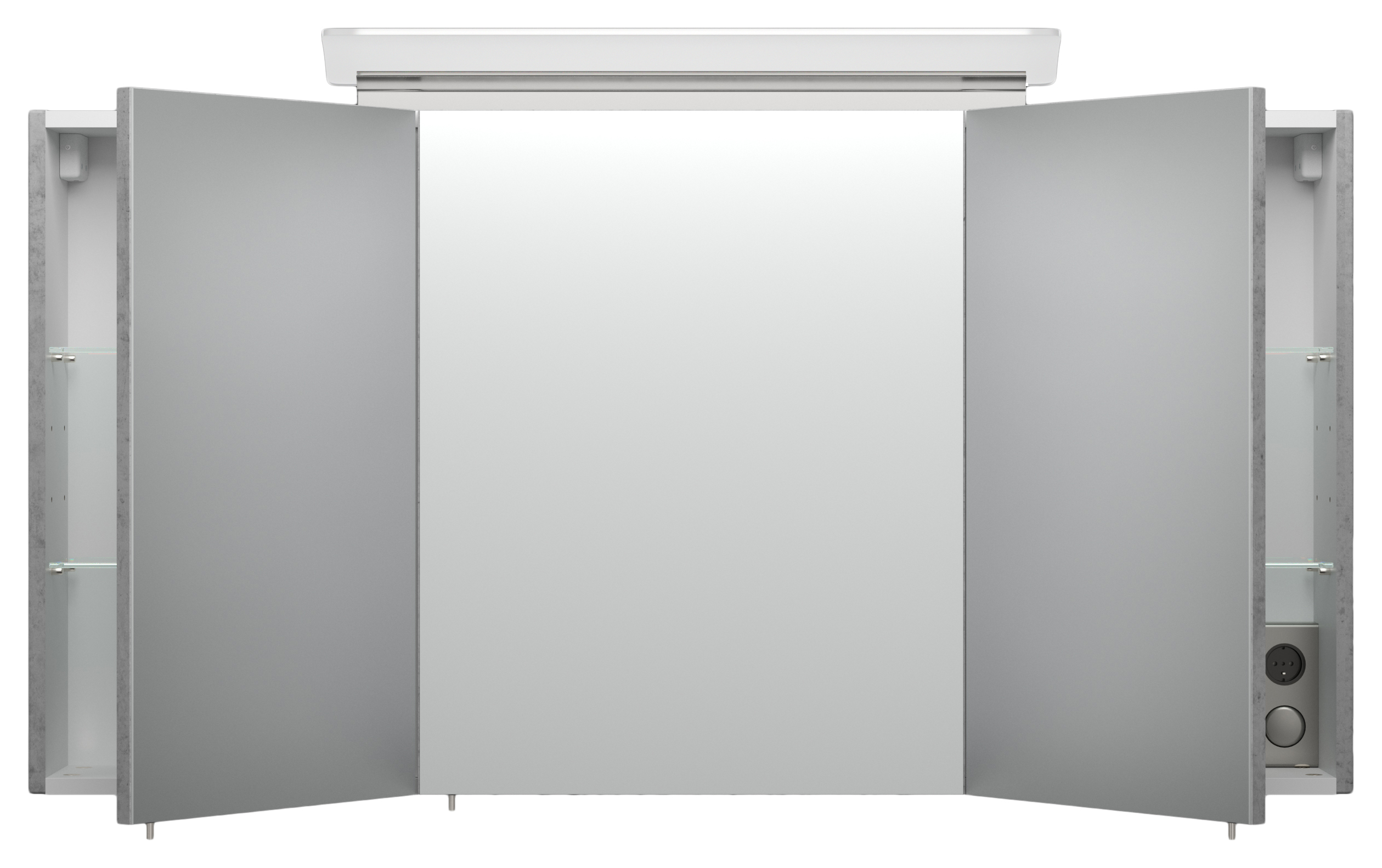 Spiegelschrank 120cm inkl. Design LED-Lampe und Glasböden beton