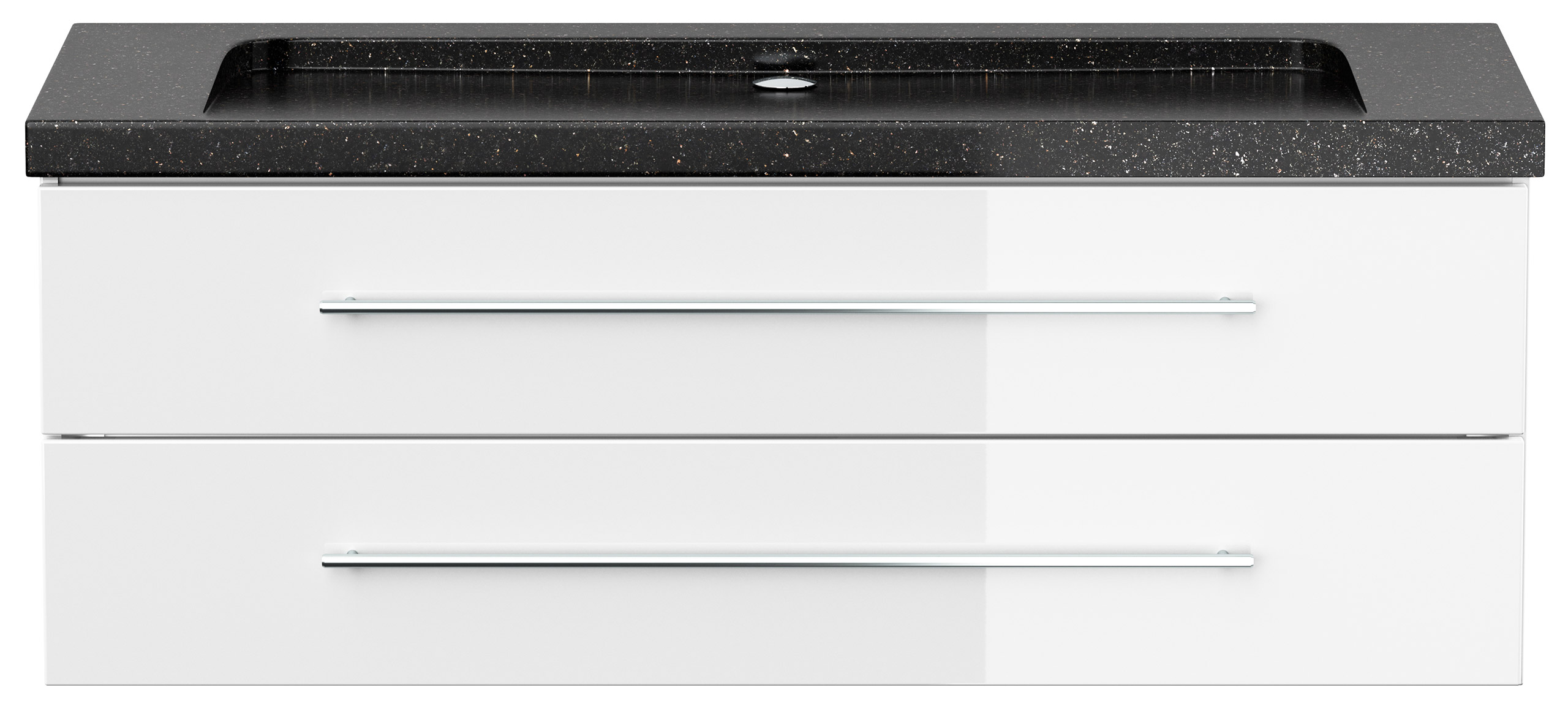 Badmöbel Granit Galaxy Black Damo 130 cm ohne Hahnloch SoftClose weiß hochglanz