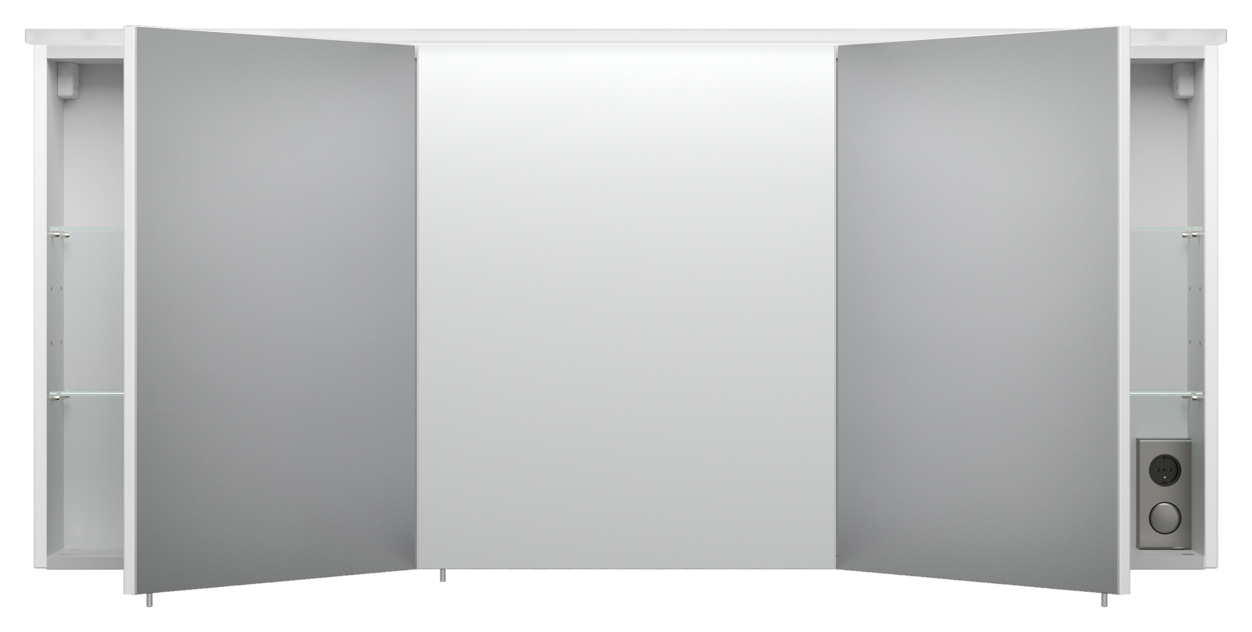 Spiegelschrank 140cm inkl. Design Acryl-Lampe und Glasböden weiss hochglanz