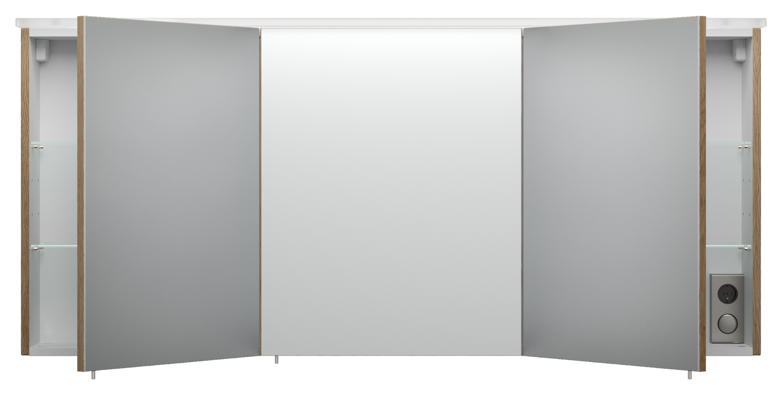 Spiegelschrank 140cm inkl. Design Acryl-Lampe und Glasböden eiche hell