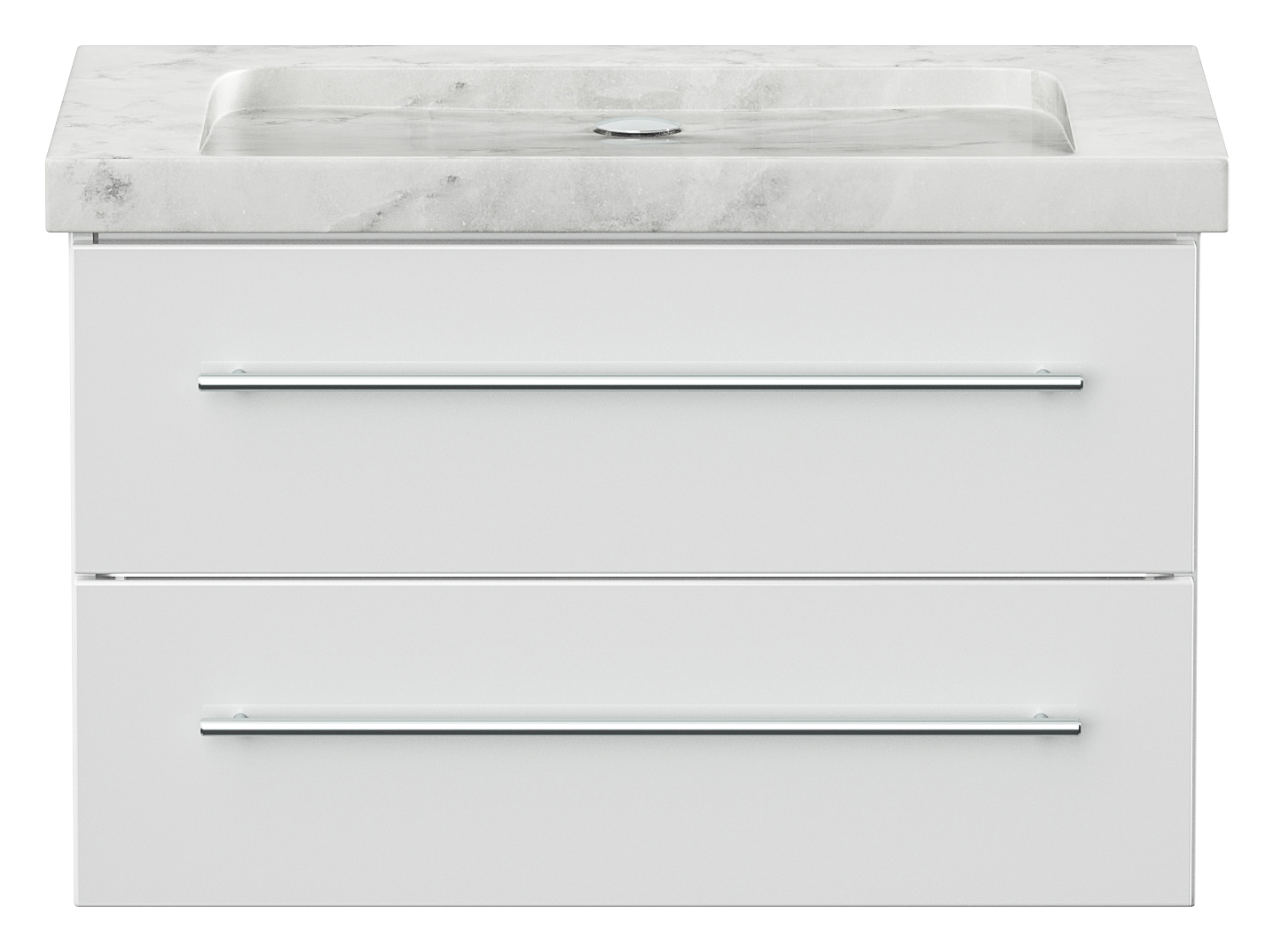 Badmöbel Marmor Carrara White Damo 75 cm ohne Hahnloch SoftClose weiß hochglanz