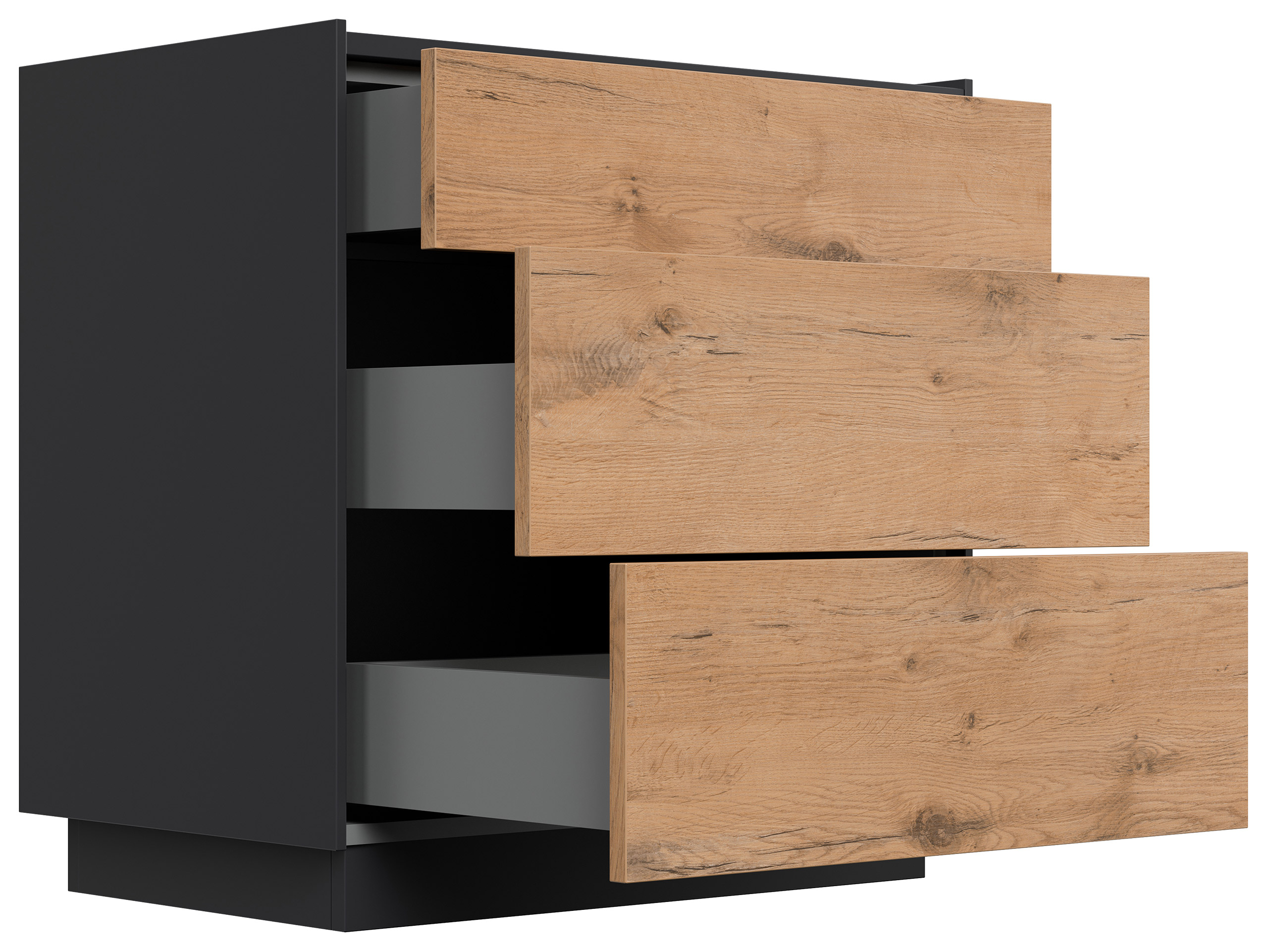 Design Nachttisch Kommode Lux XL 70cm, 3 Pushauszüge Oak für Boxspringbett