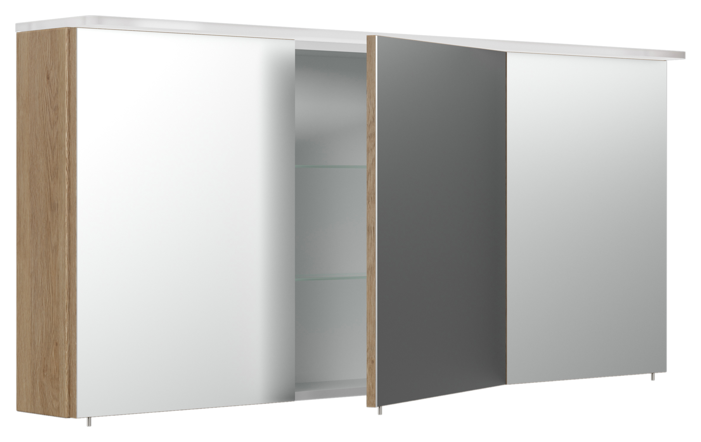 Spiegelschrank 140cm inkl. Design Acryl-Lampe und Glasböden schwarz seidenglanz