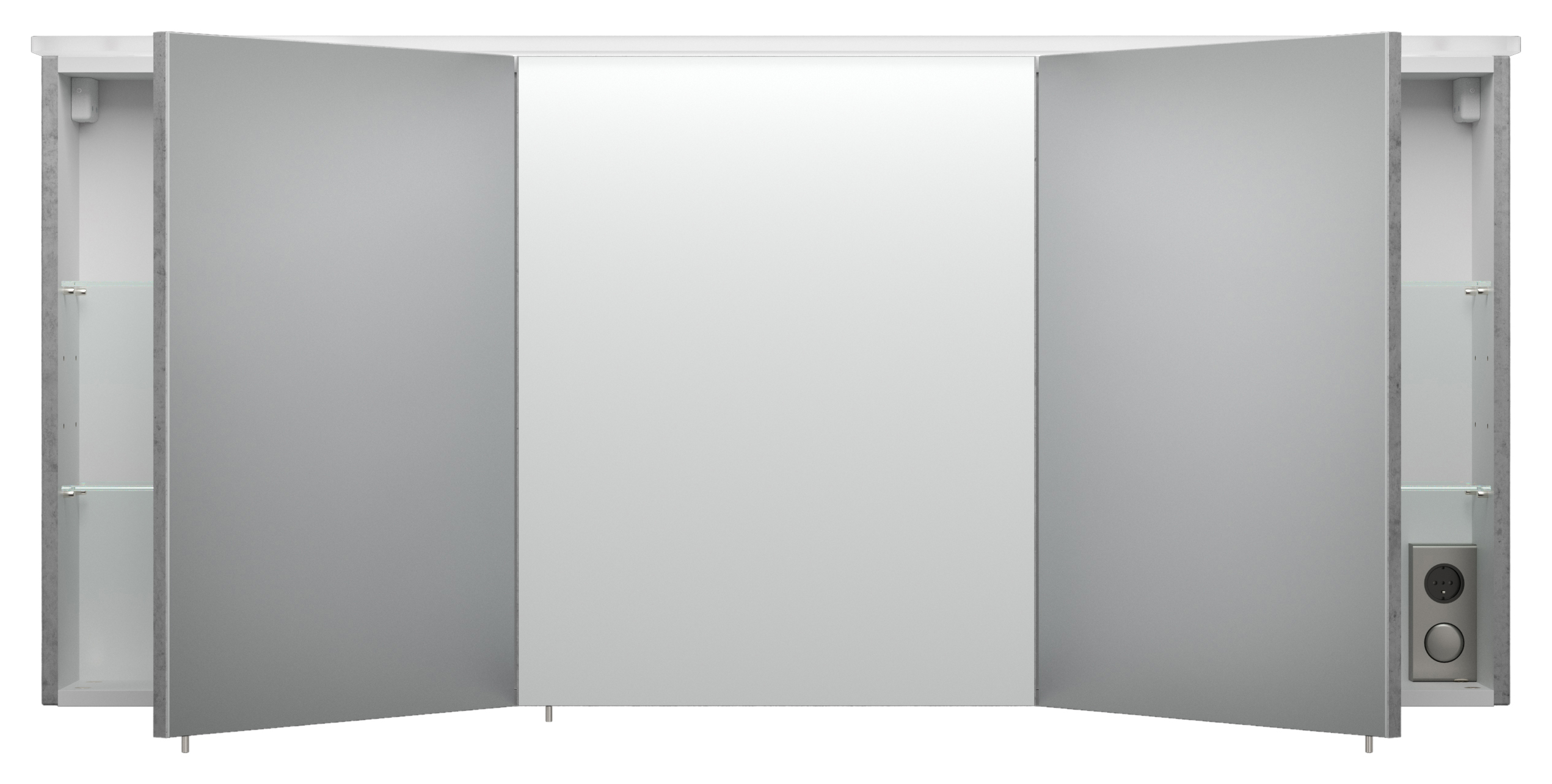 Spiegelschrank 140cm inkl. Design Acryl-Lampe und Glasböden beton