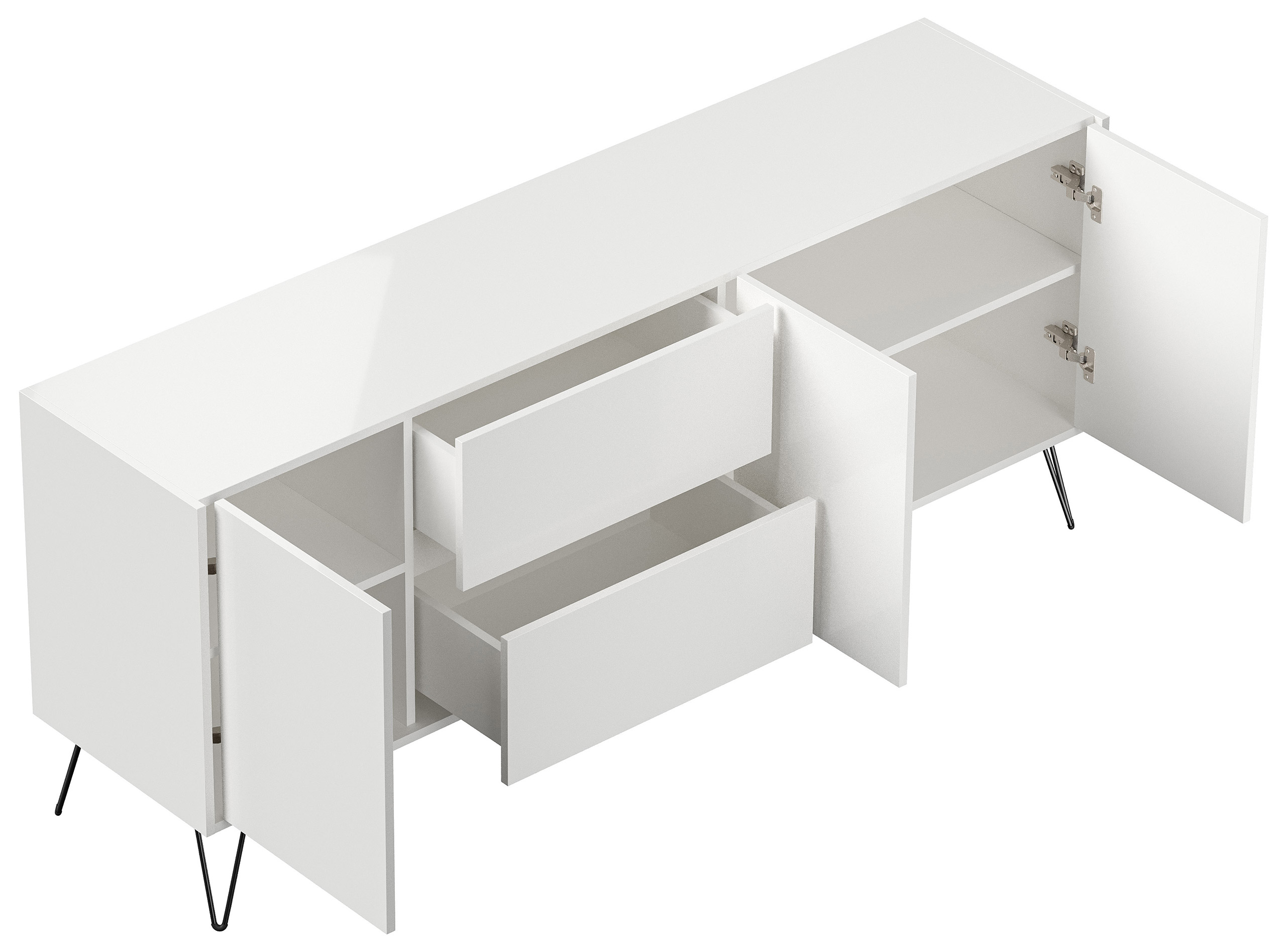 Raumwunder XL Sideboard Kommode Pharo 180cm 2 SoftClose 3 Türen Weiß hochglanz