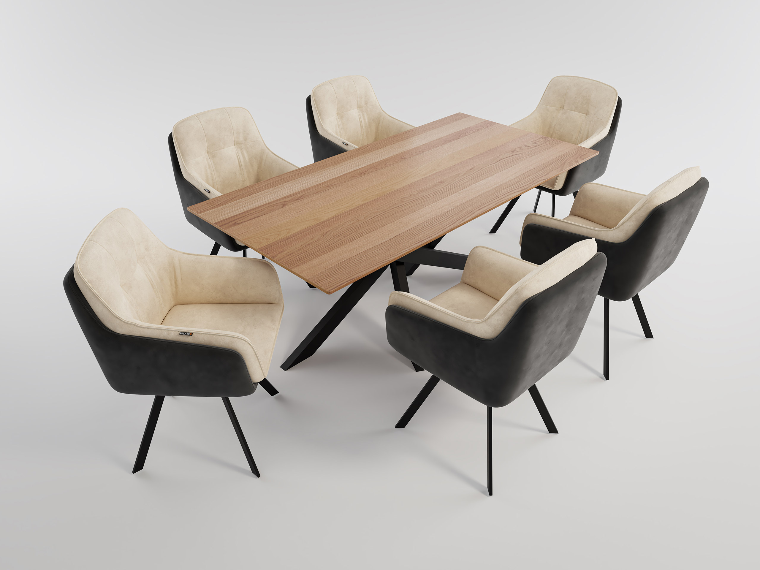 Esstisch mit 6 Stühlen Kunstleder beige ELLEN 180 Walnuss Furnier lackiert
