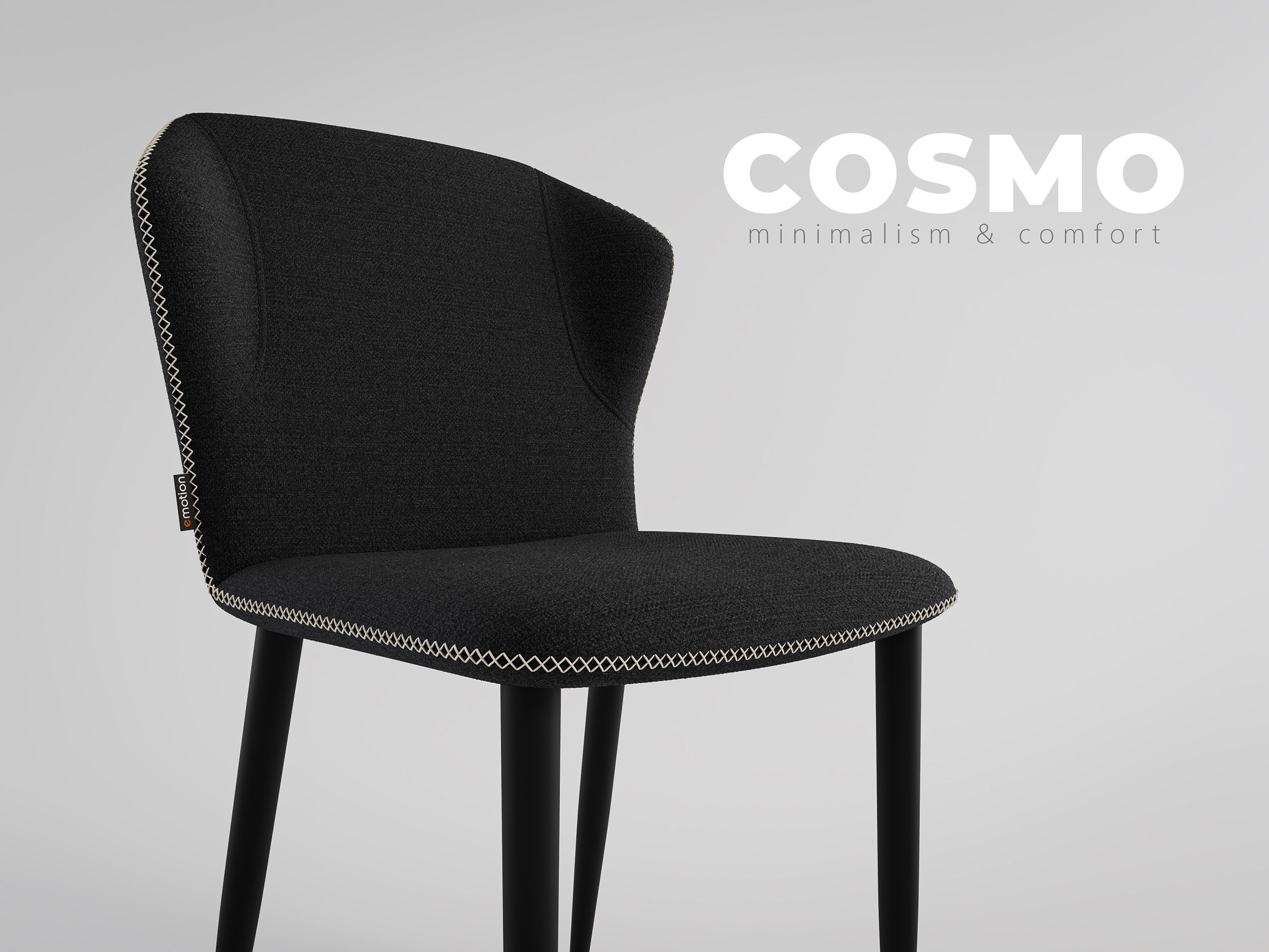 2er Set Esszimmerstuhl Design Küchenstuhl Cosmo Stoffbezug schwarz Metallbeine