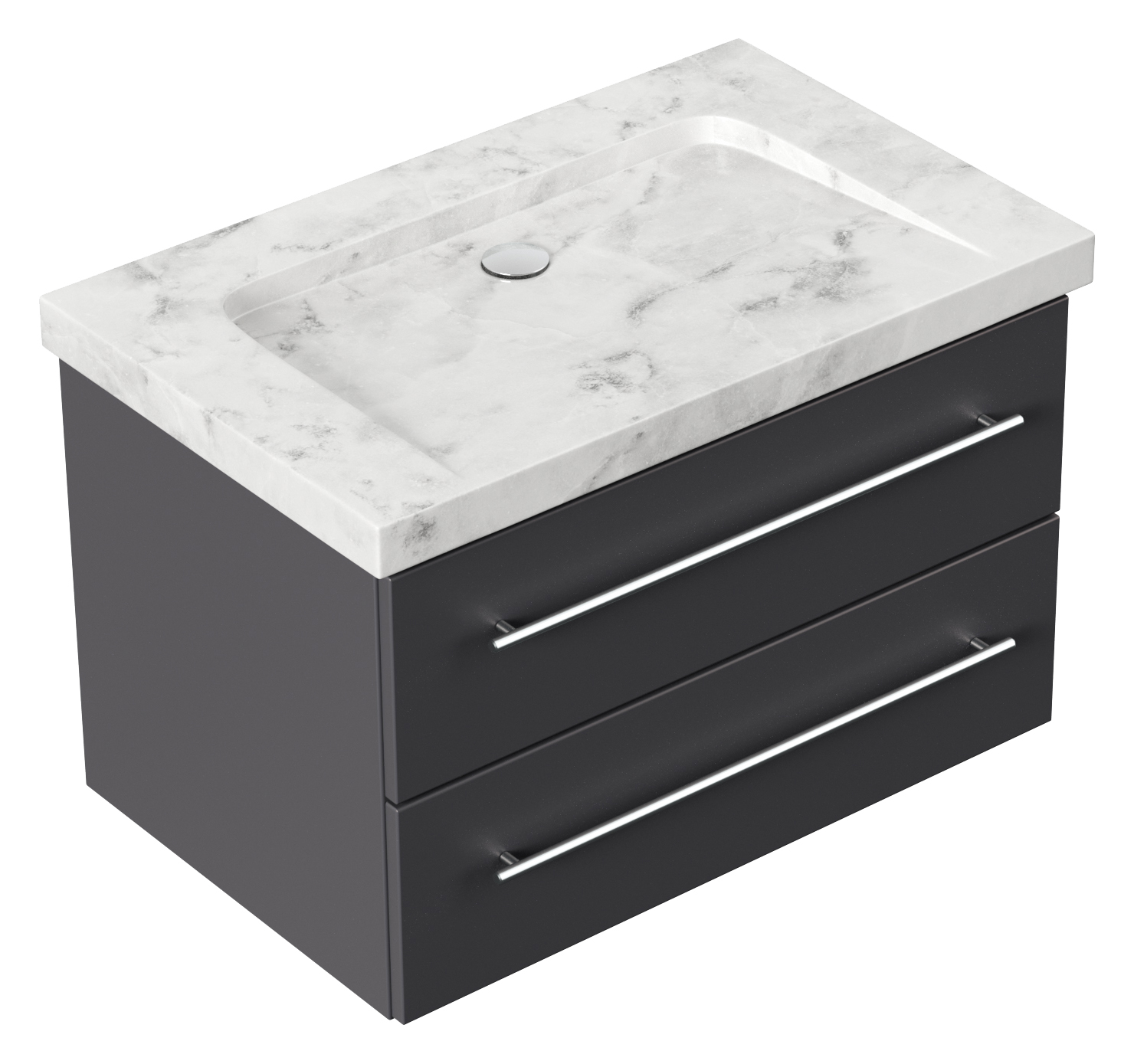 Badmöbel Marmor Carrara White Damo 75 cm ohne Hahnloch SoftClose anthrazit