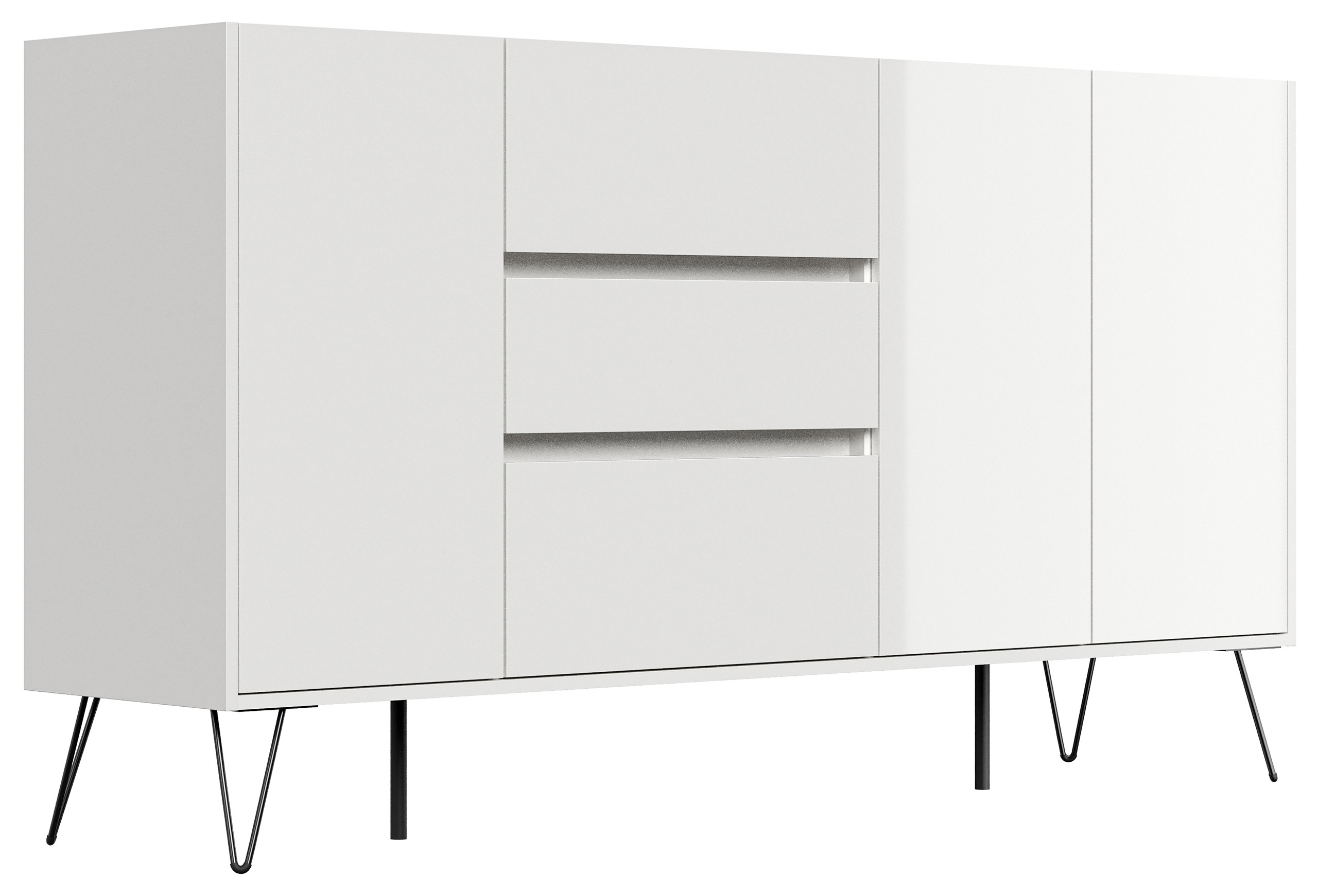 Design Sideboard Kommode Zuma 180cm Greifraum 3 SoftClose 3 Türen Weiß hochglanz