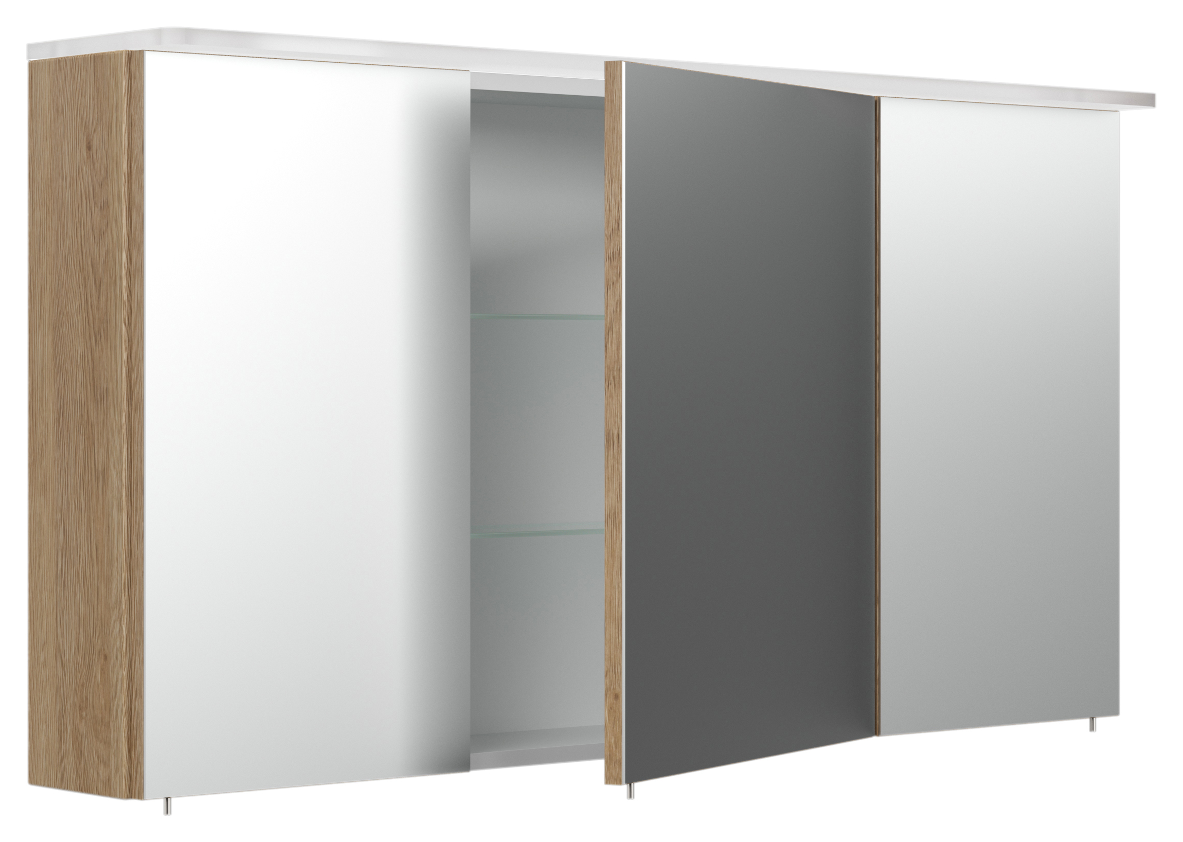 Spiegelschrank 120cm inkl. Design Acryl-Lampe und Glasböden eiche hell