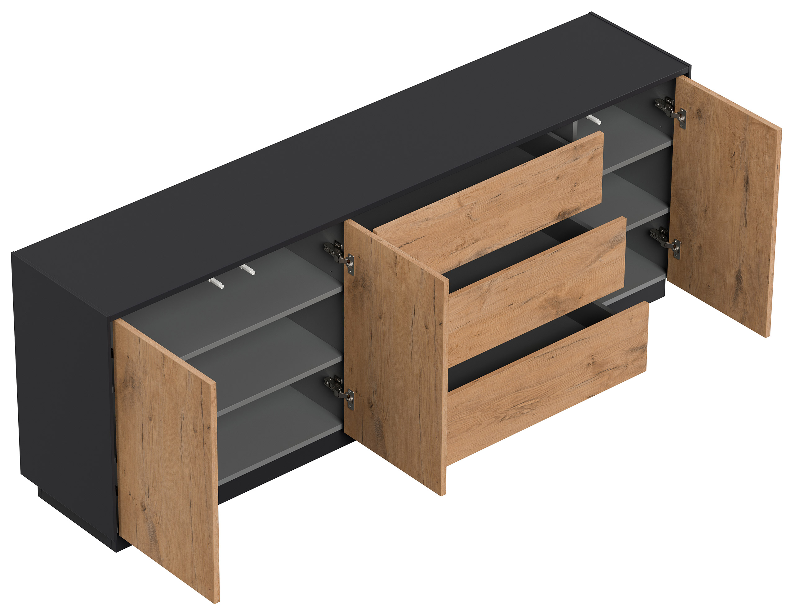 Design Sideboard Kommode Silia B 200cm 3 Türen 3 Pushauszüge Oak