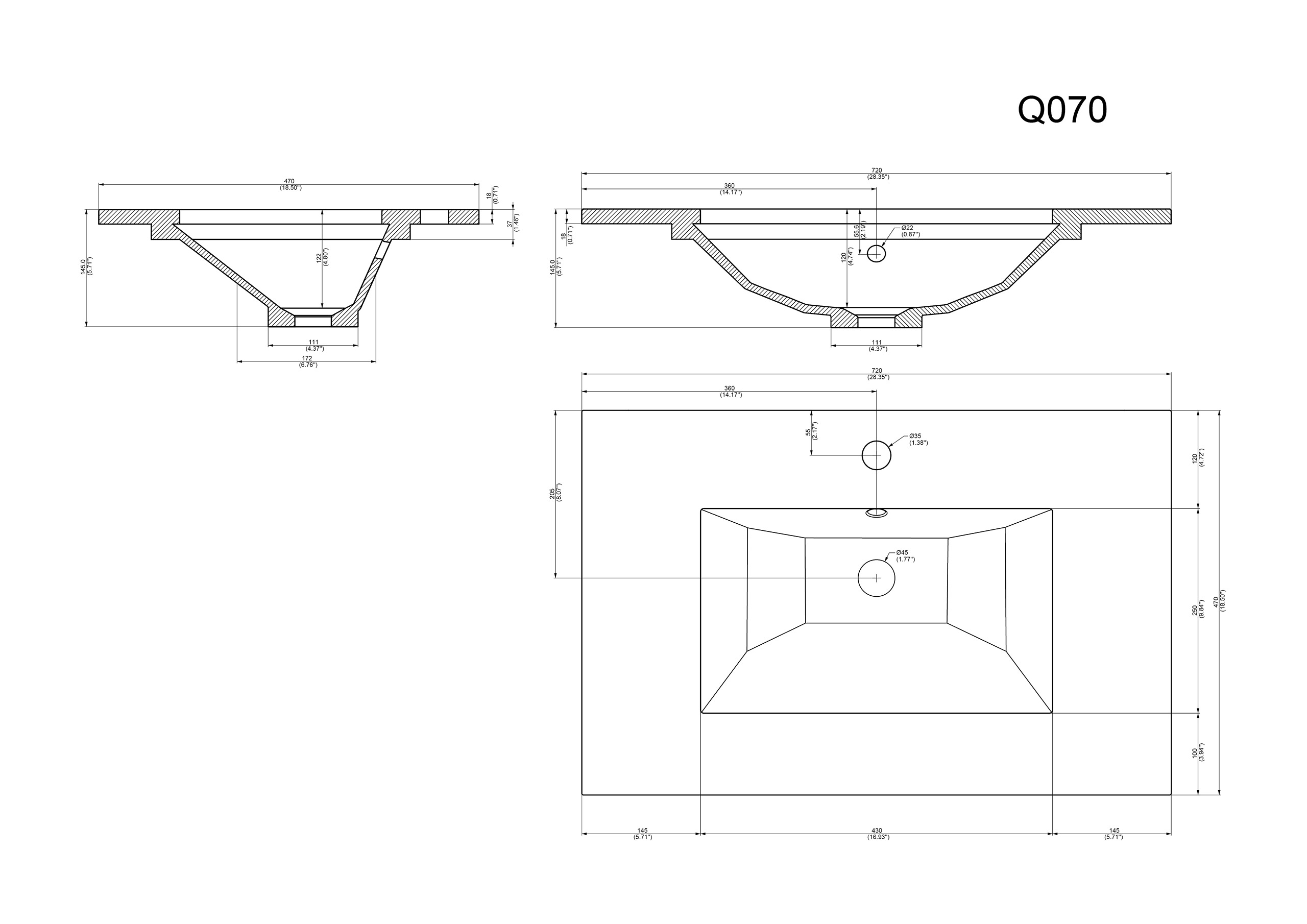 Badmöbel-Set ETON 700 Quarz Carrara 3tlg LED-Spiegel SoftClose anthrazit