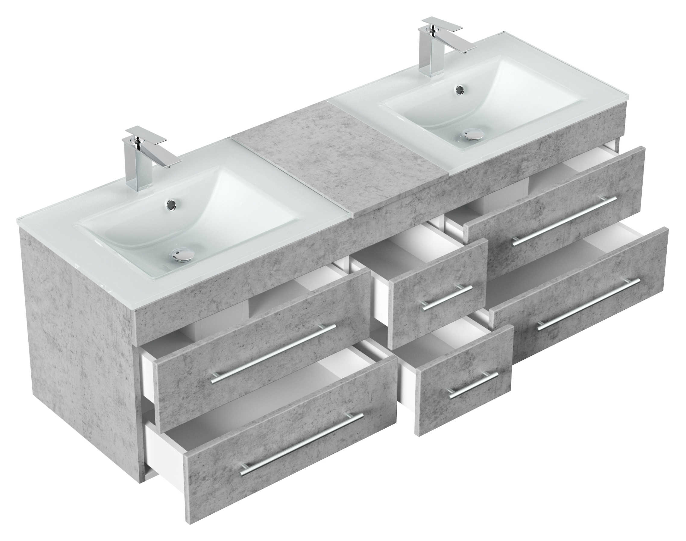 Badmöbel-Set Vitro XL 4-tlg. inkl. Glasbecken LED-Spiegel SoftClose beton