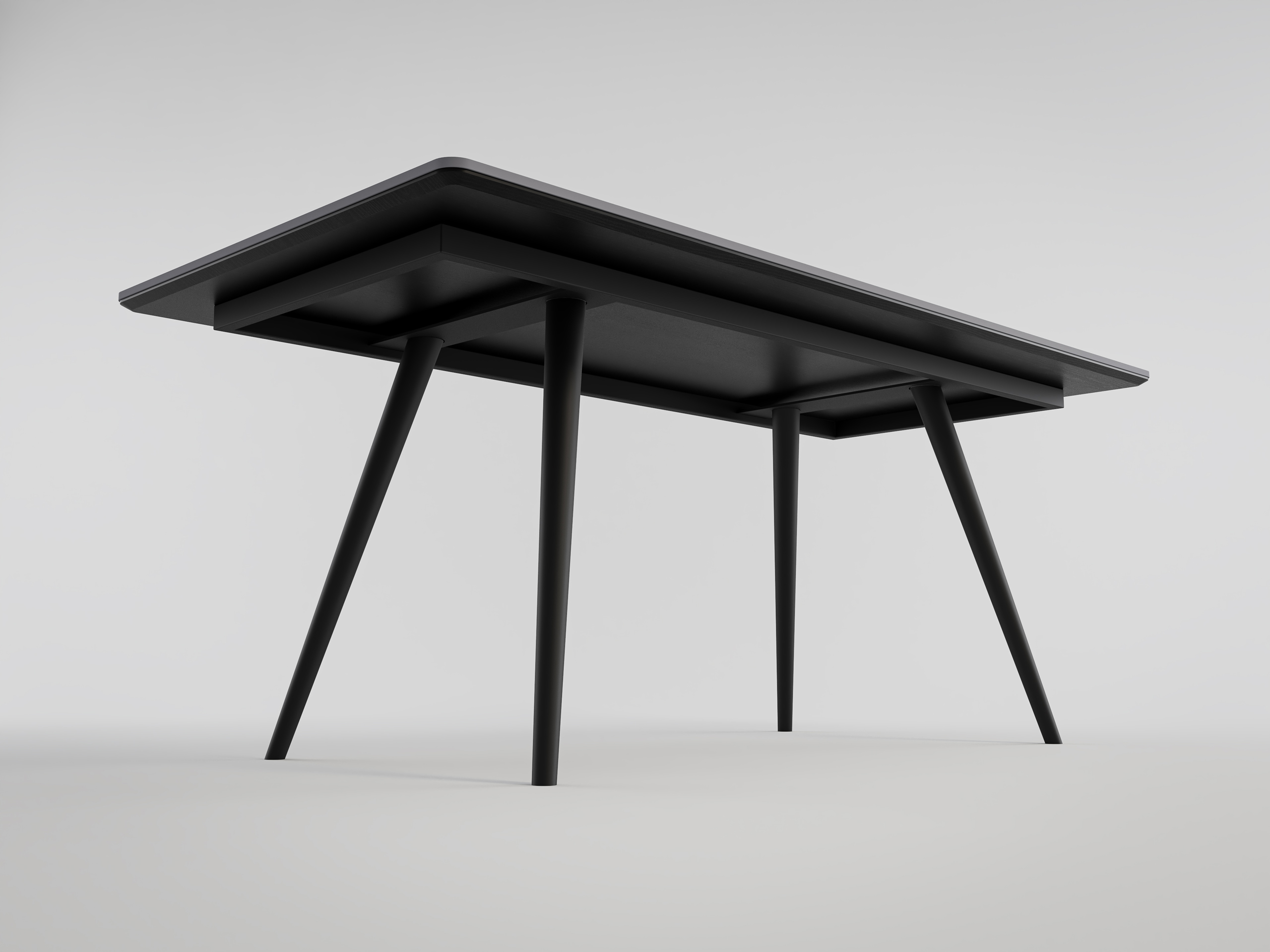 Esszimmertisch RIGA 180x90cm weiße Keramikplatte schwarze konische Tischbeine