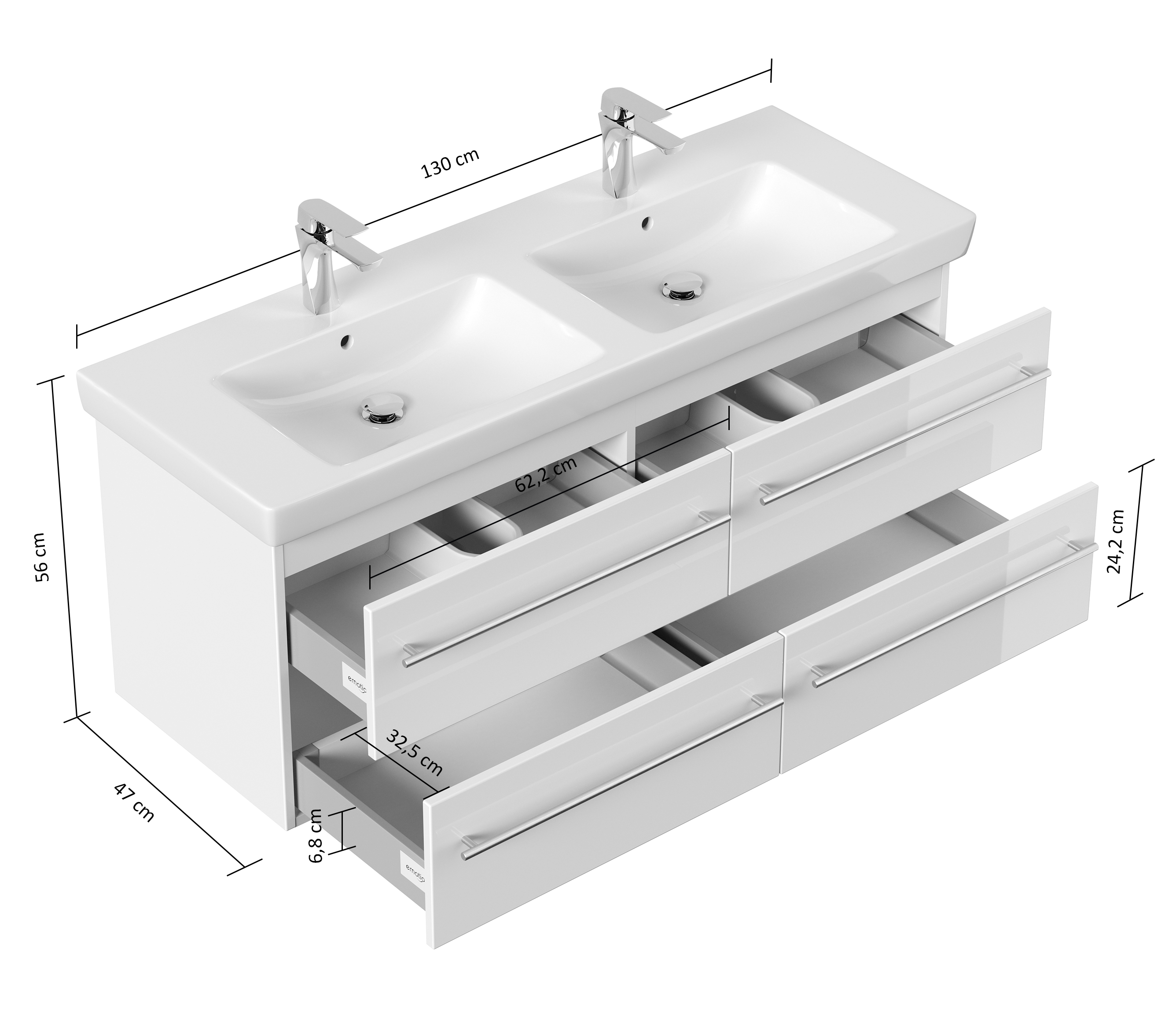 Badmöbel Set 4tlg mit V&B Subway 2.0 Waschbecken 130cm vormontiert weiß hgl