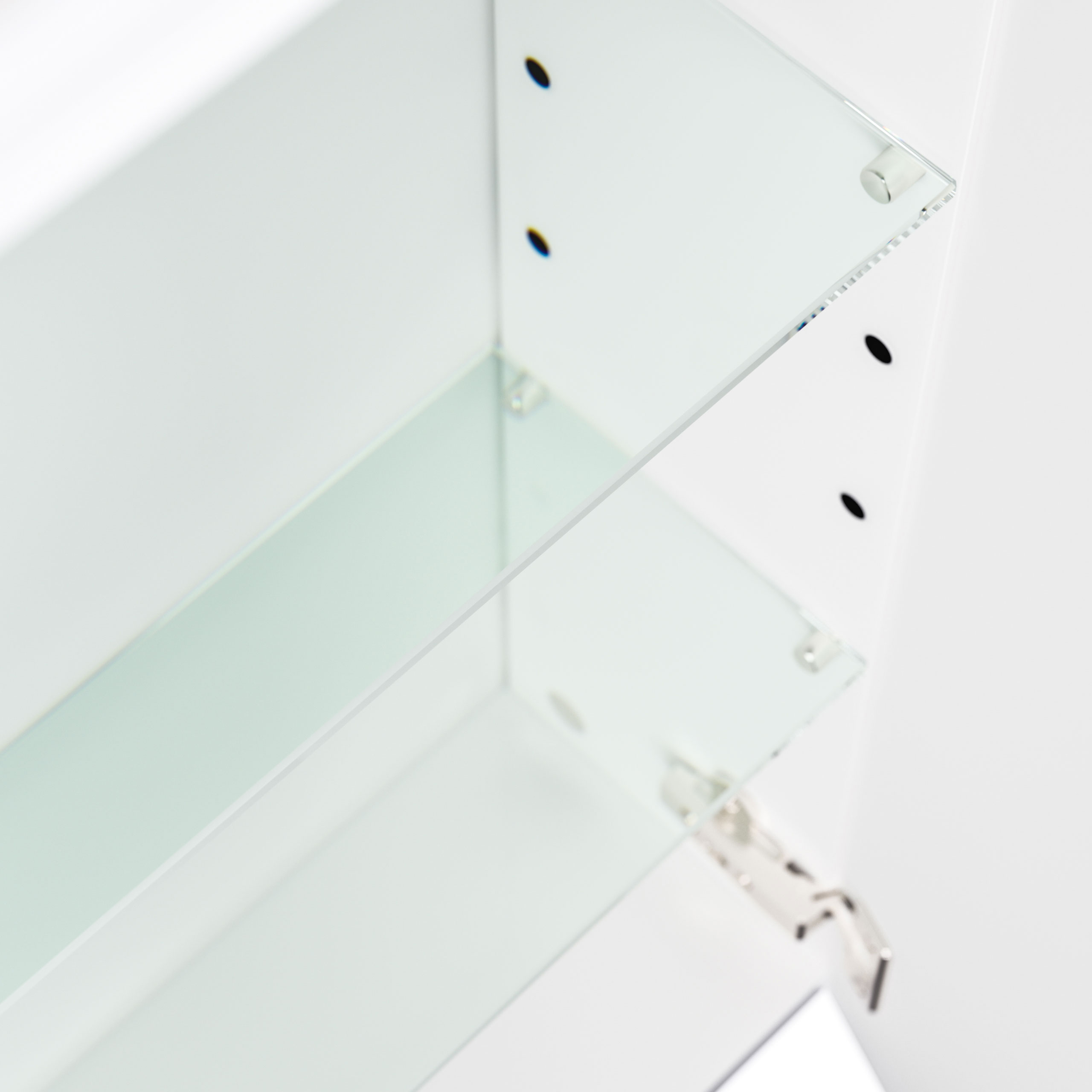 Spiegelschrank 140cm inkl. Design Acryl-Lampe und Glasböden weiss hochglanz