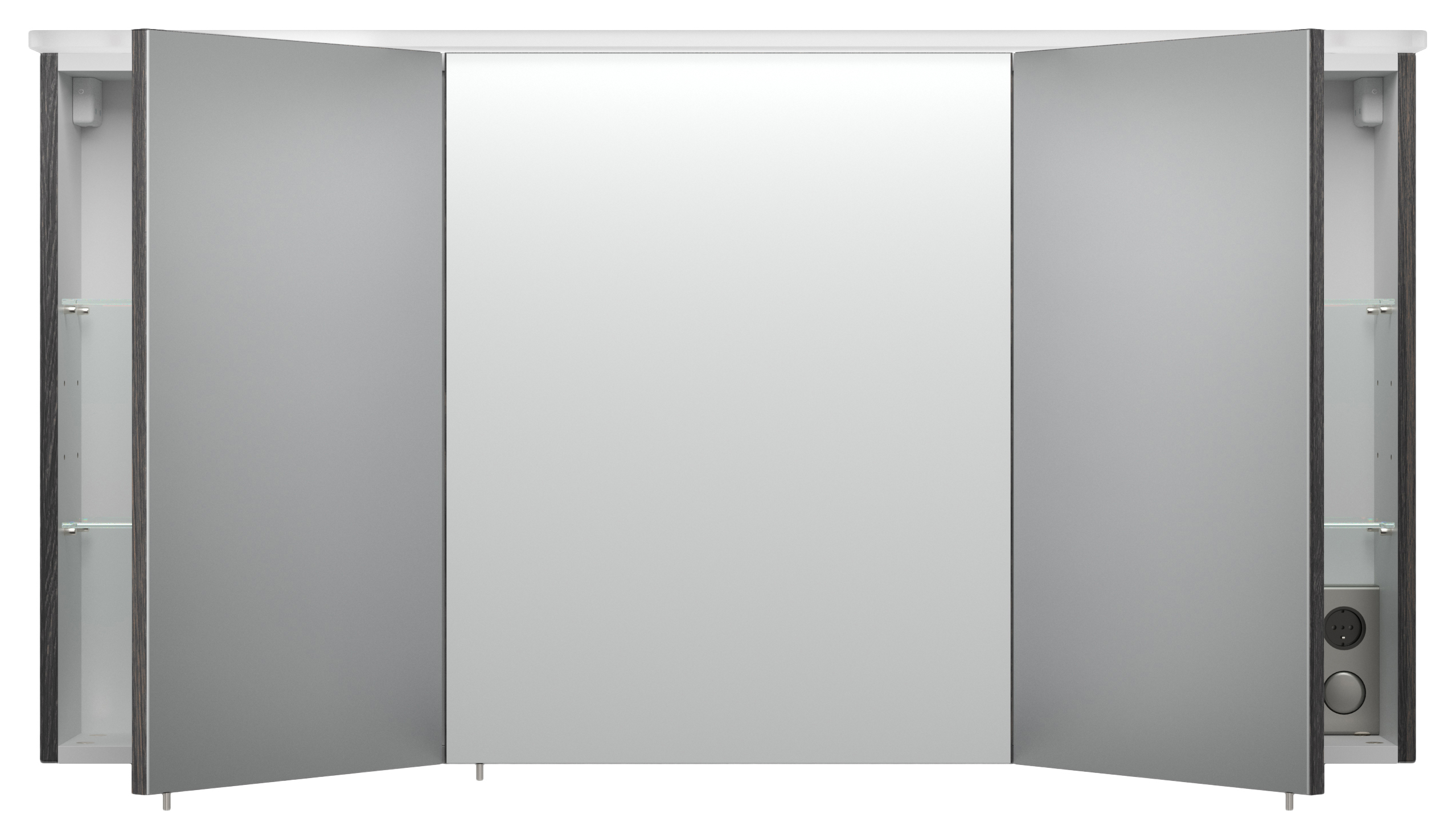 Spiegelschrank 120cm inkl. Design Acryl-Lampe und Glasböden anthrazit gemasert