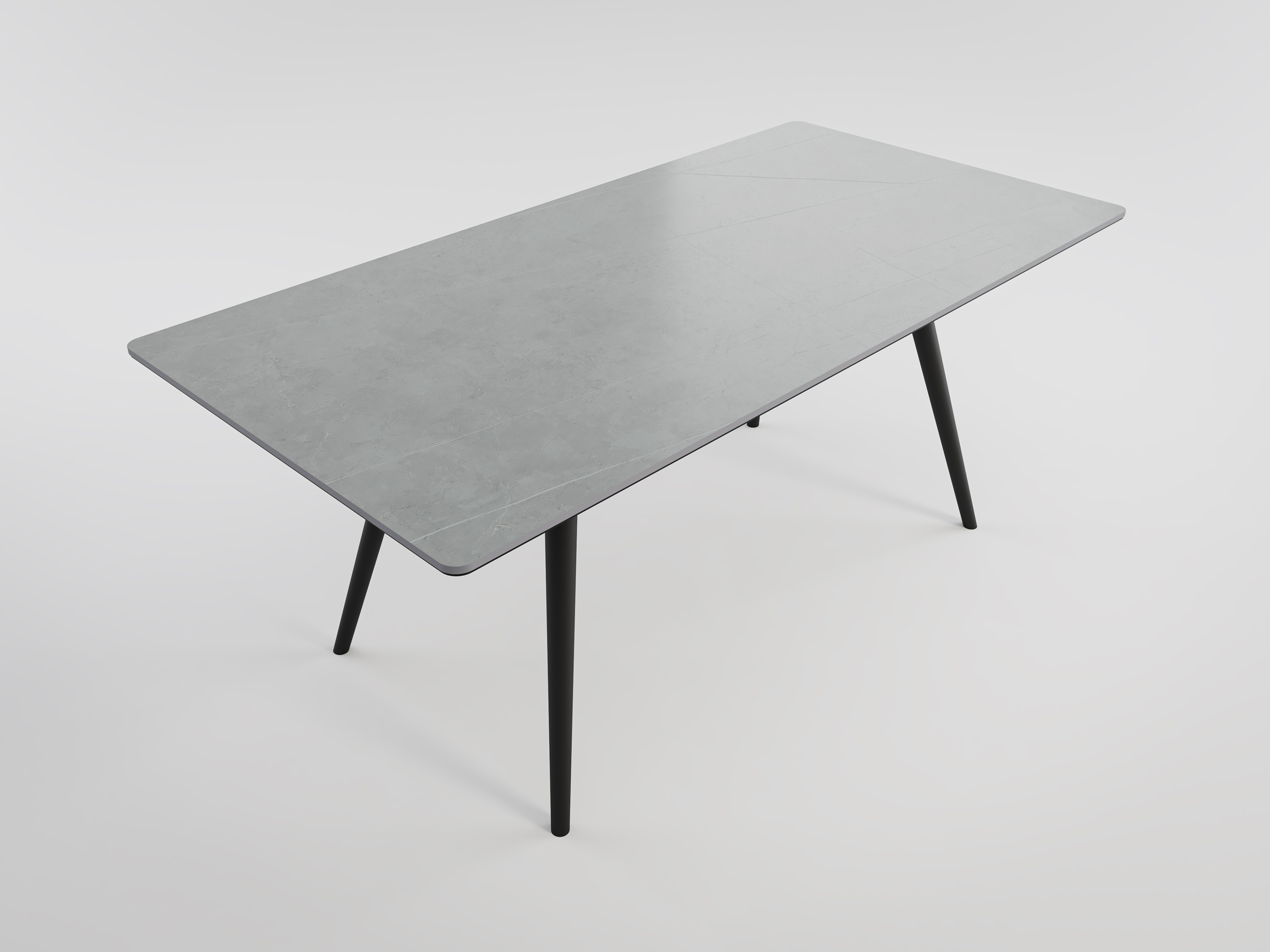 Esszimmertisch RIGA 180x90cm graue Keramikplatte schwarze konische Tischbeine