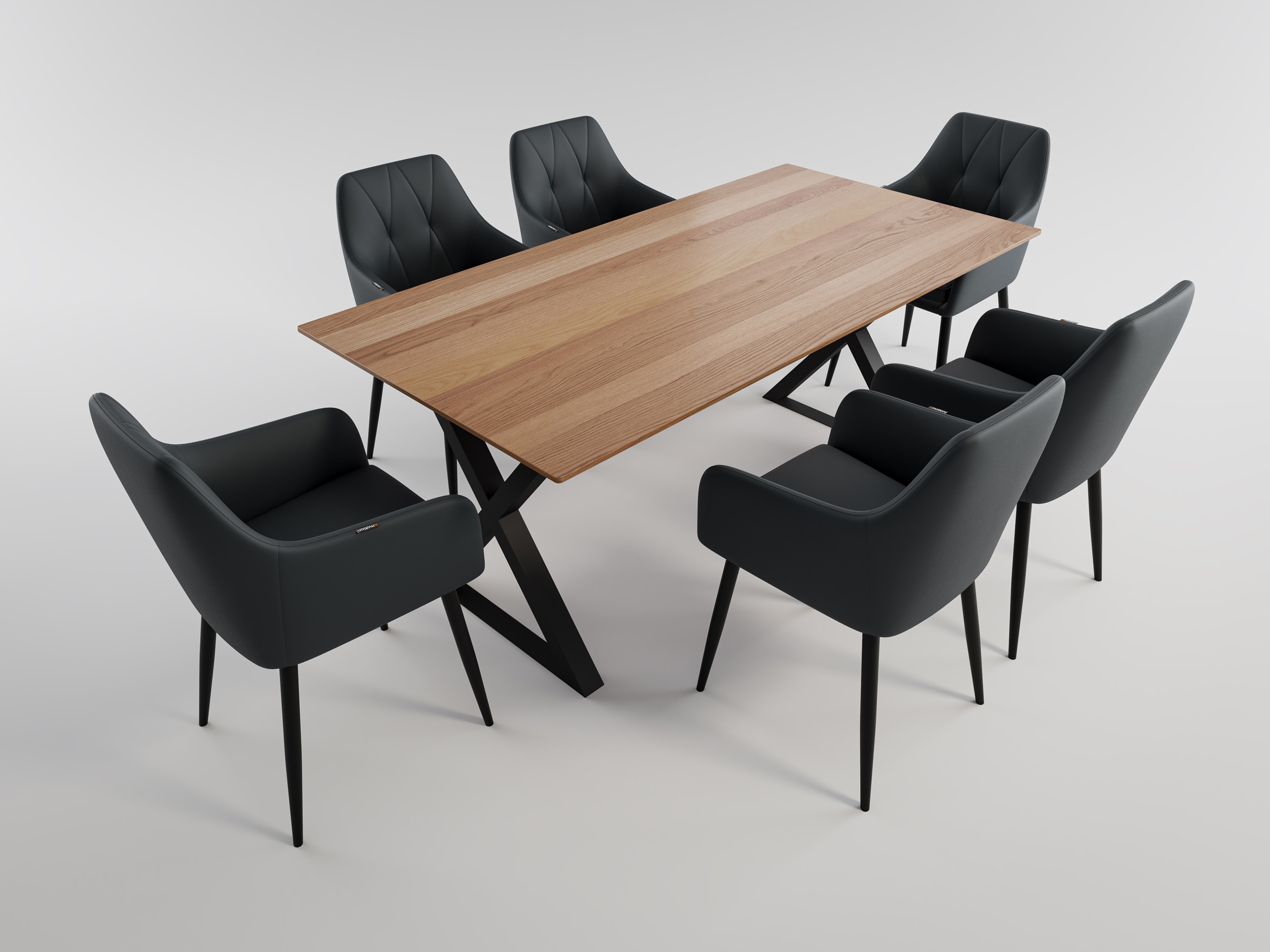 Esstisch mit 6 Stühlen Kunstleder dunkelgrau MARA 180 Eiche Furnier lackiert