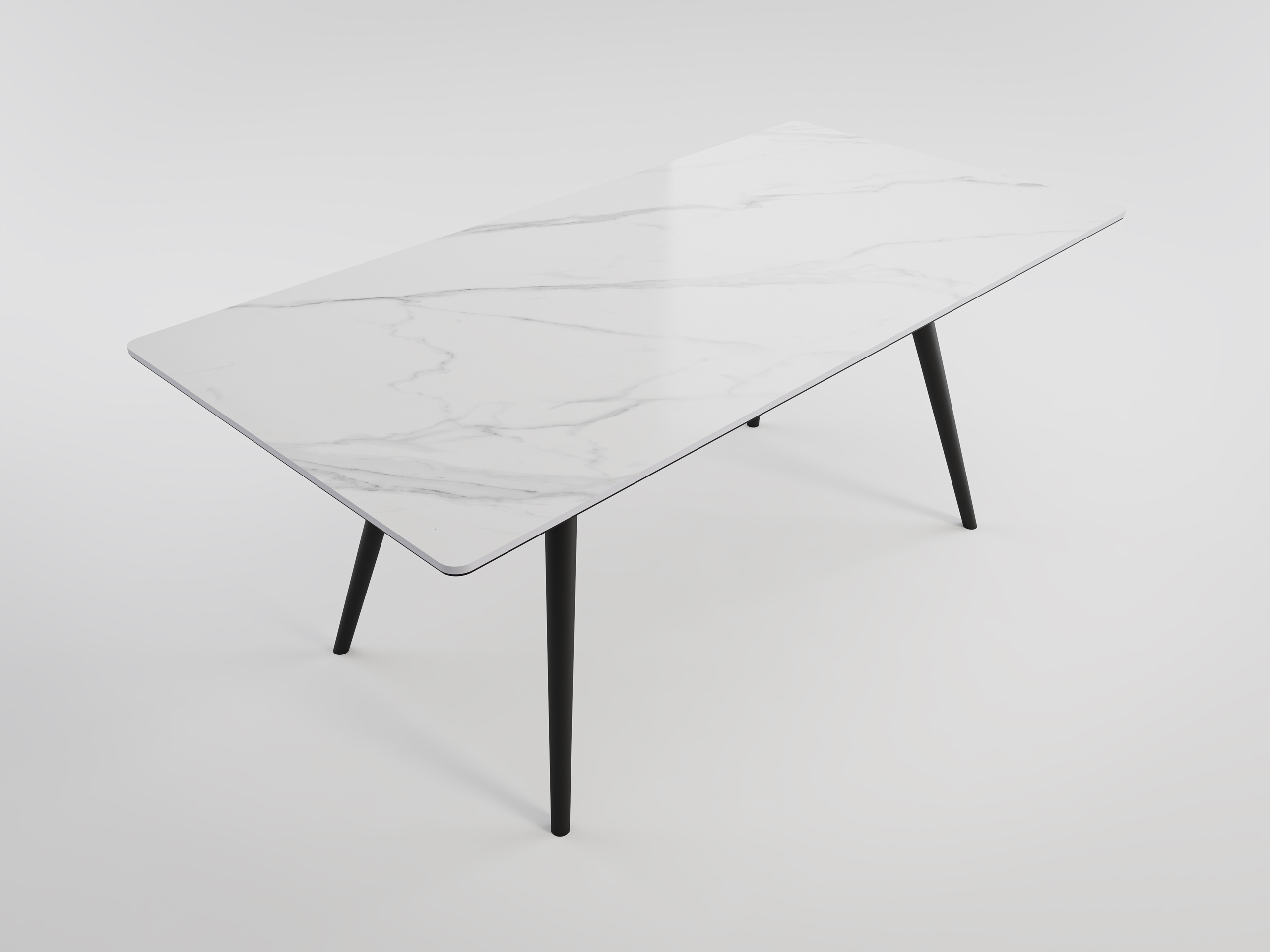 Esszimmertisch RIGA 180x90cm weiße Keramikplatte schwarze konische Tischbeine