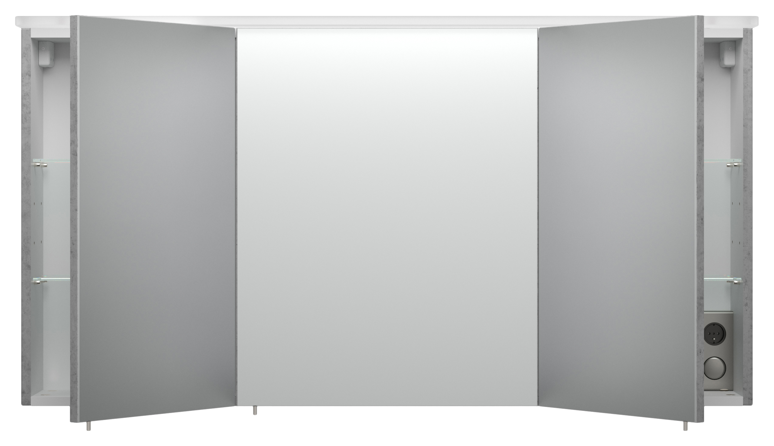 Spiegelschrank 120cm inkl. Design Acryl-Lampe und Glasböden beton