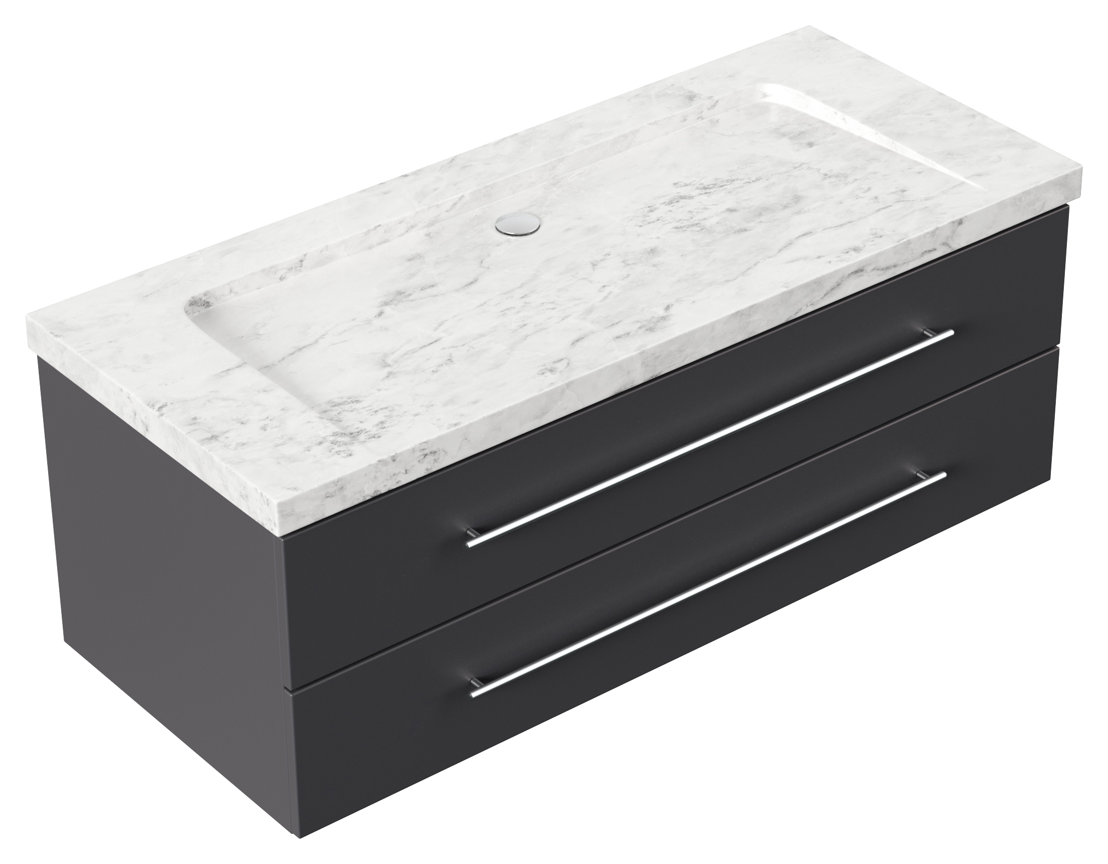 Badmöbel Marmor Carrara White Damo 130 cm ohne Hahnloch SoftClose anthrazit