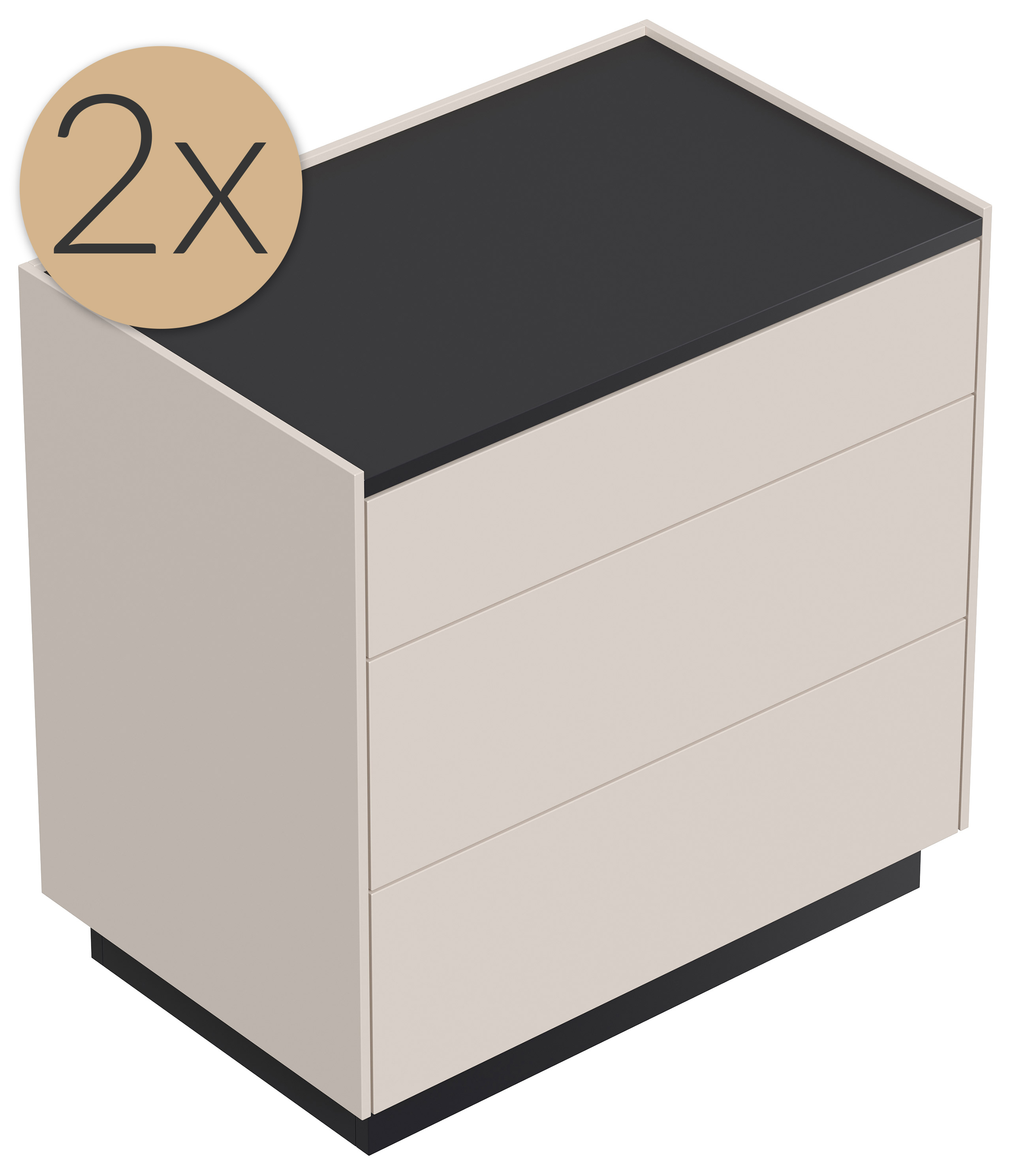 2er Set Nachttisch Kommode Lux XL 70cm, 3 Pushauszüge Oak für Boxspringbett
