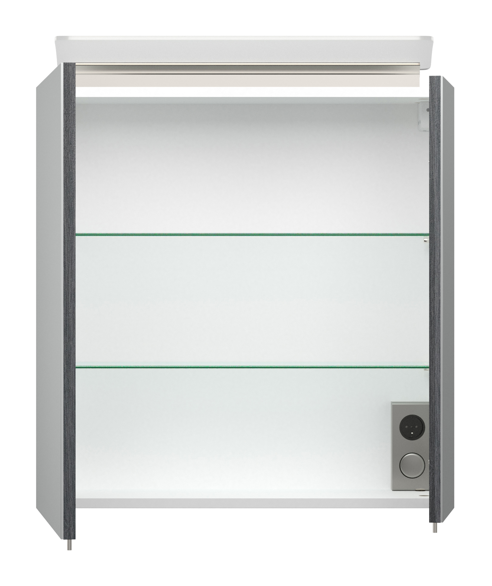 Spiegelschrank 60cm inkl. Design LED-Lampe und Glasböden schwarz seidenglanz