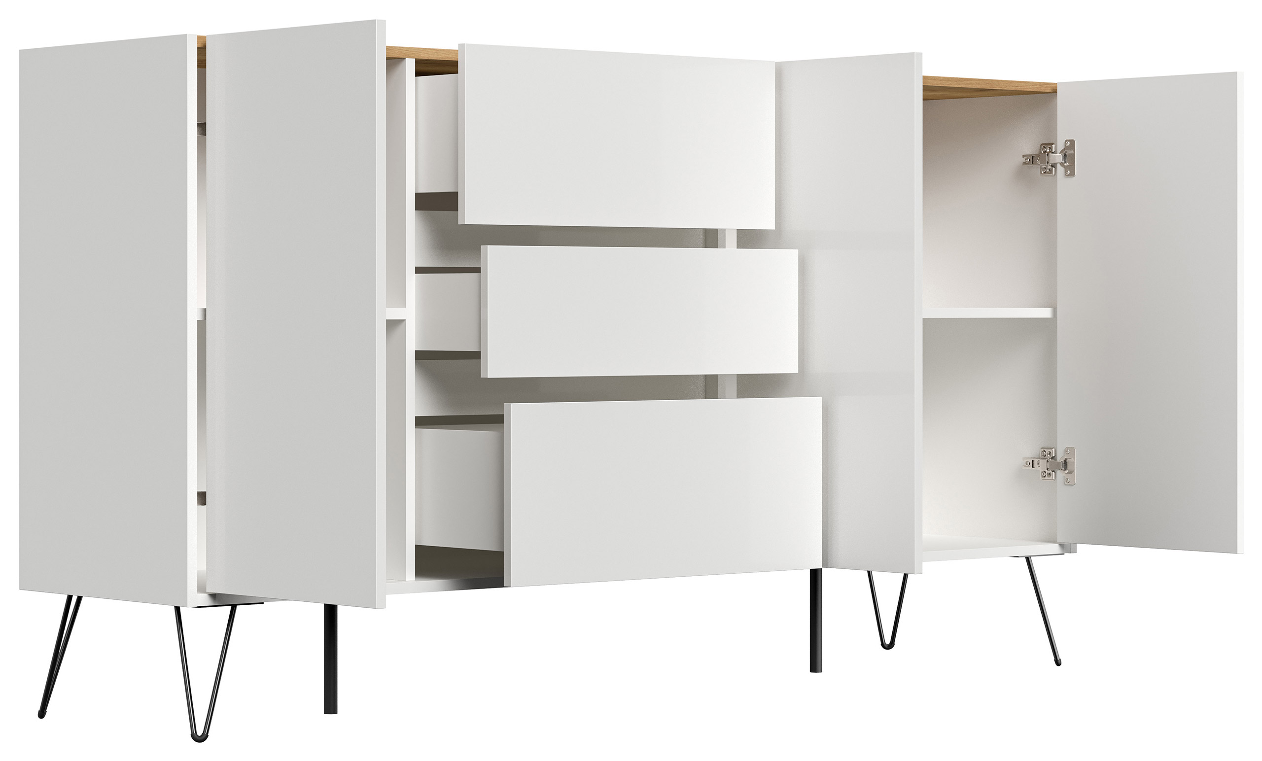 Design Sideboard Kommode Zuma 180cm Greifraum 3 SoftClose 3 Türen Weiß hochglanz