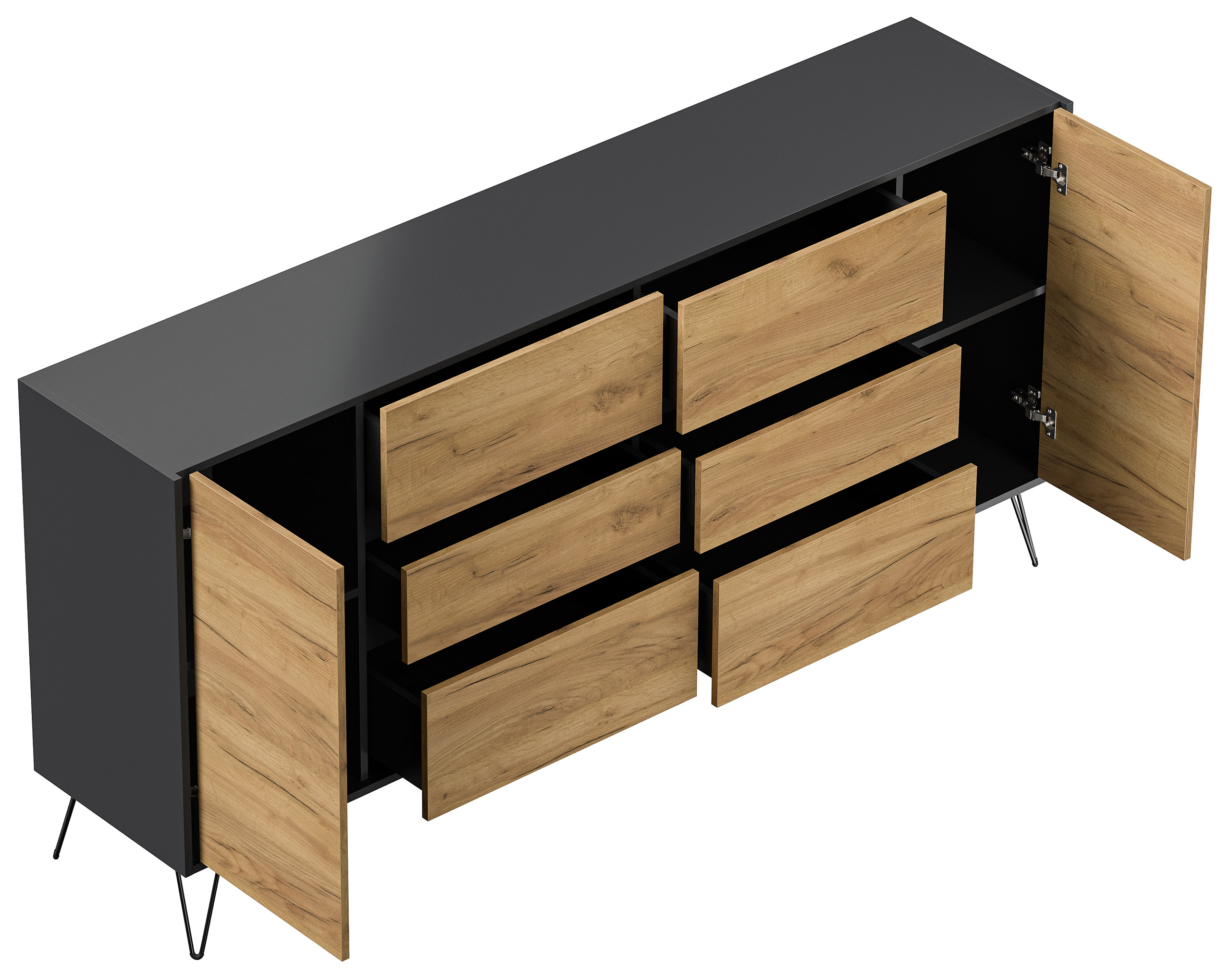 Design Sideboard Kommode Yako 200cm Greifraum 6 SoftClose 2 Türen Grafit